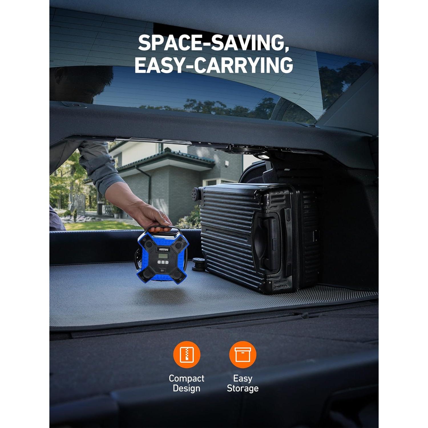 Compresor de Aire AstroAI 12V Portátil 160 PSI con Luz LED