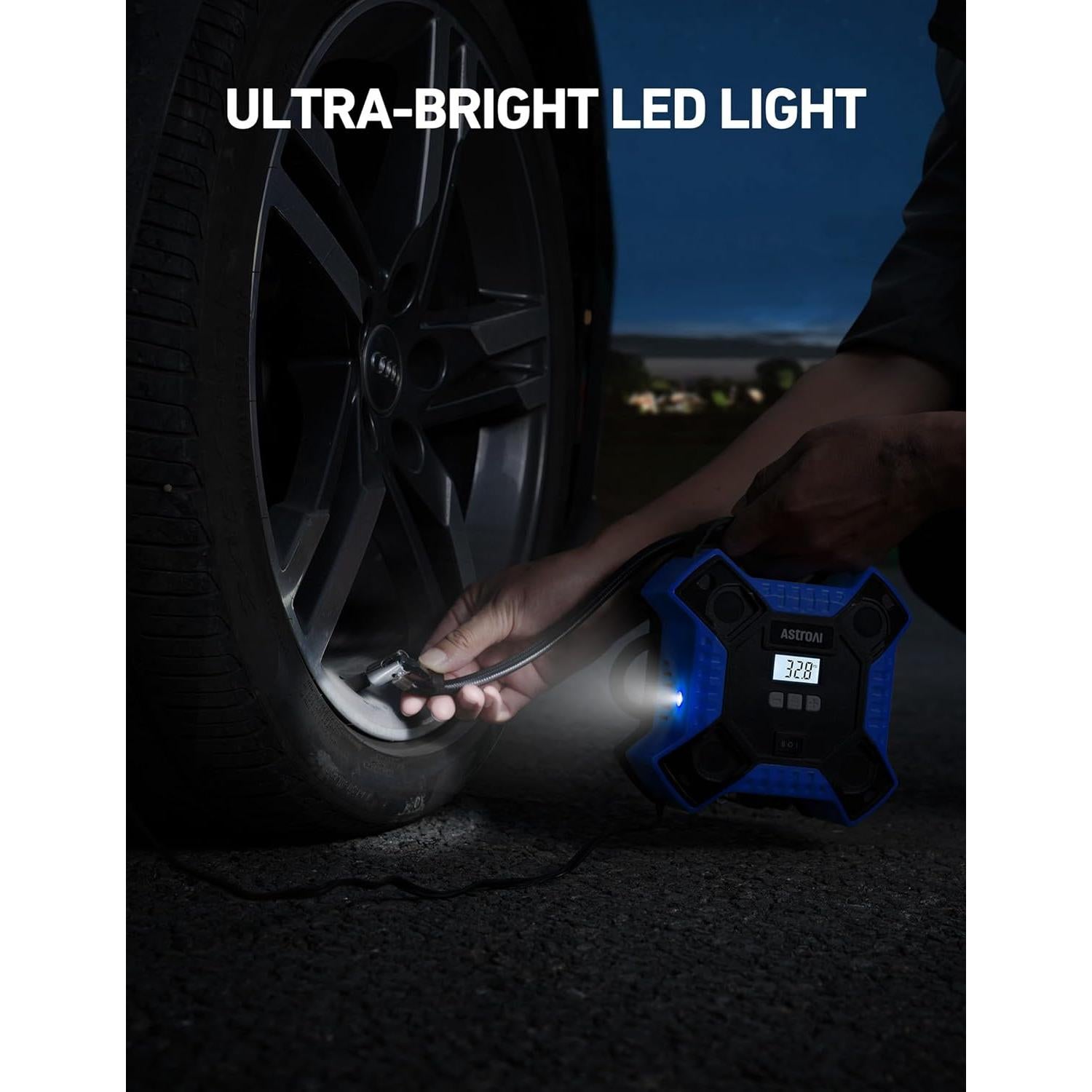 Compresor de Aire AstroAI 12V Portátil 160 PSI con Luz LED