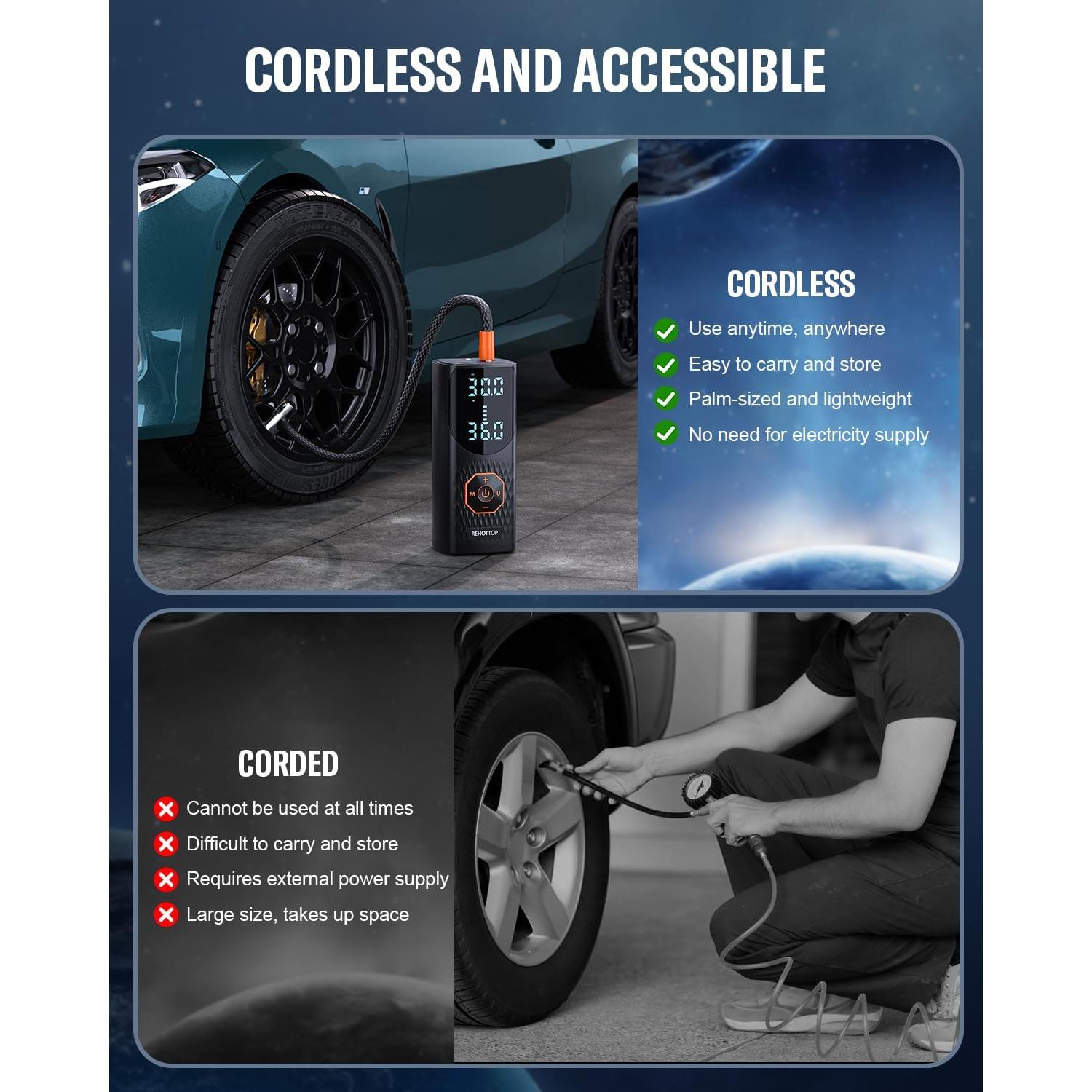 Compresor de Aire Portátil REHOTTOP Q7 160 PSI Inalámbrico