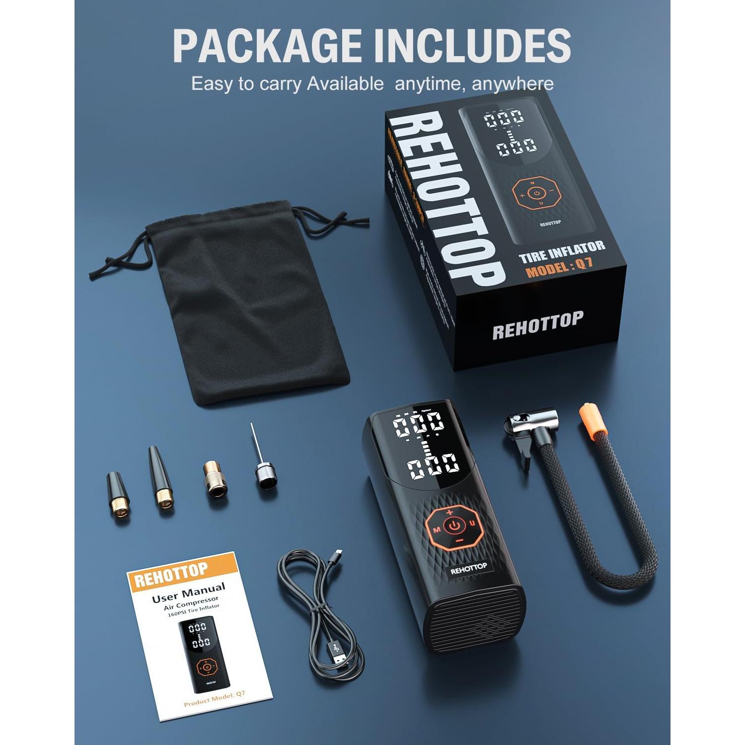 Compresor de Aire Portátil REHOTTOP Q7 160 PSI Inalámbrico