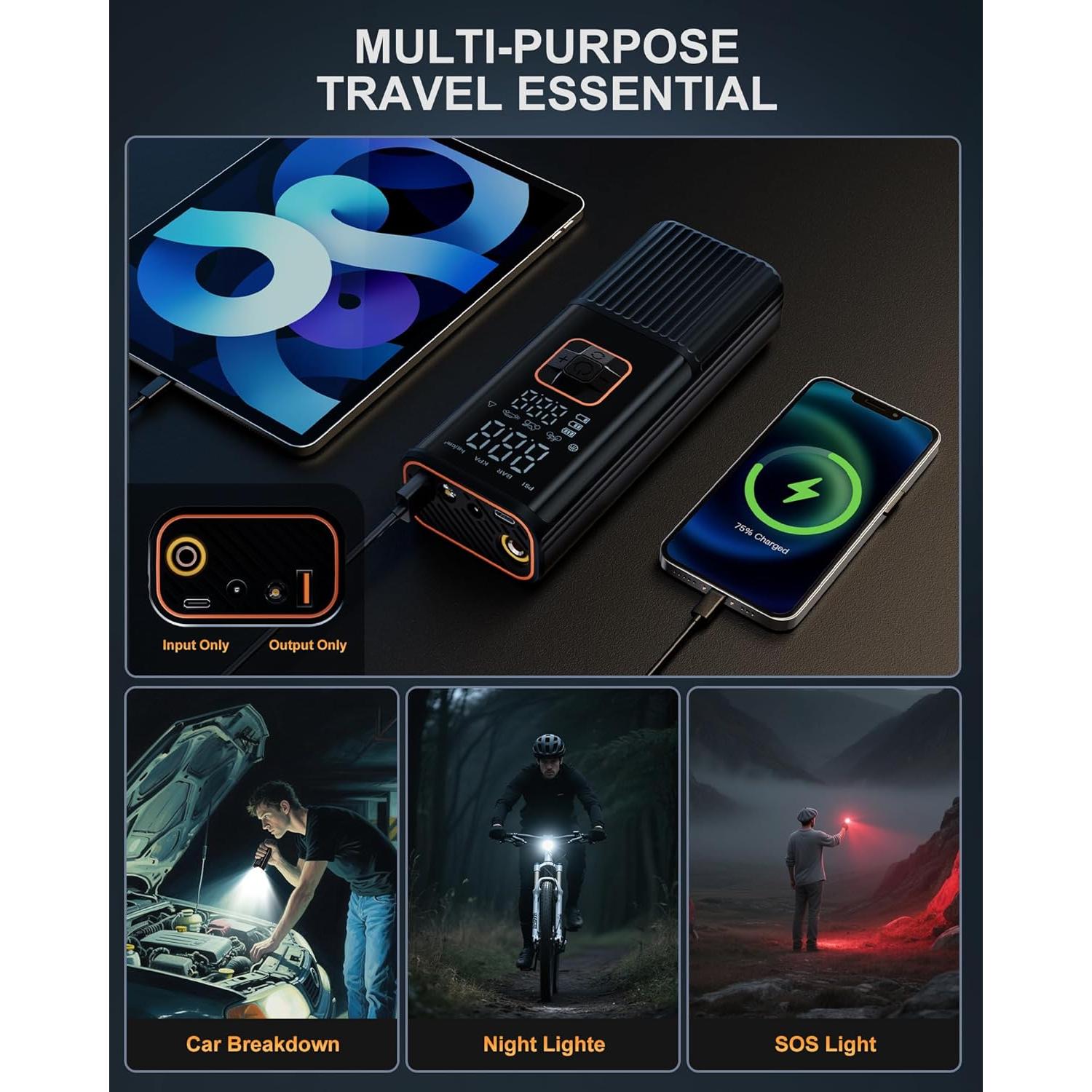 Compresor de Aire Portátil Aucoza A17 180 PSI Inflador Neumáticos