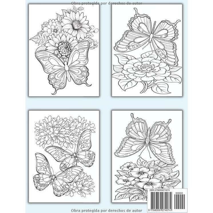 IMPRESIÓN GRANDE MARIPOSAS Y FLORES libro para colorear para adultos: adorables patrones de mariposas y flores lindas para la relajación, la reducción del estrés (Spanish Edition)