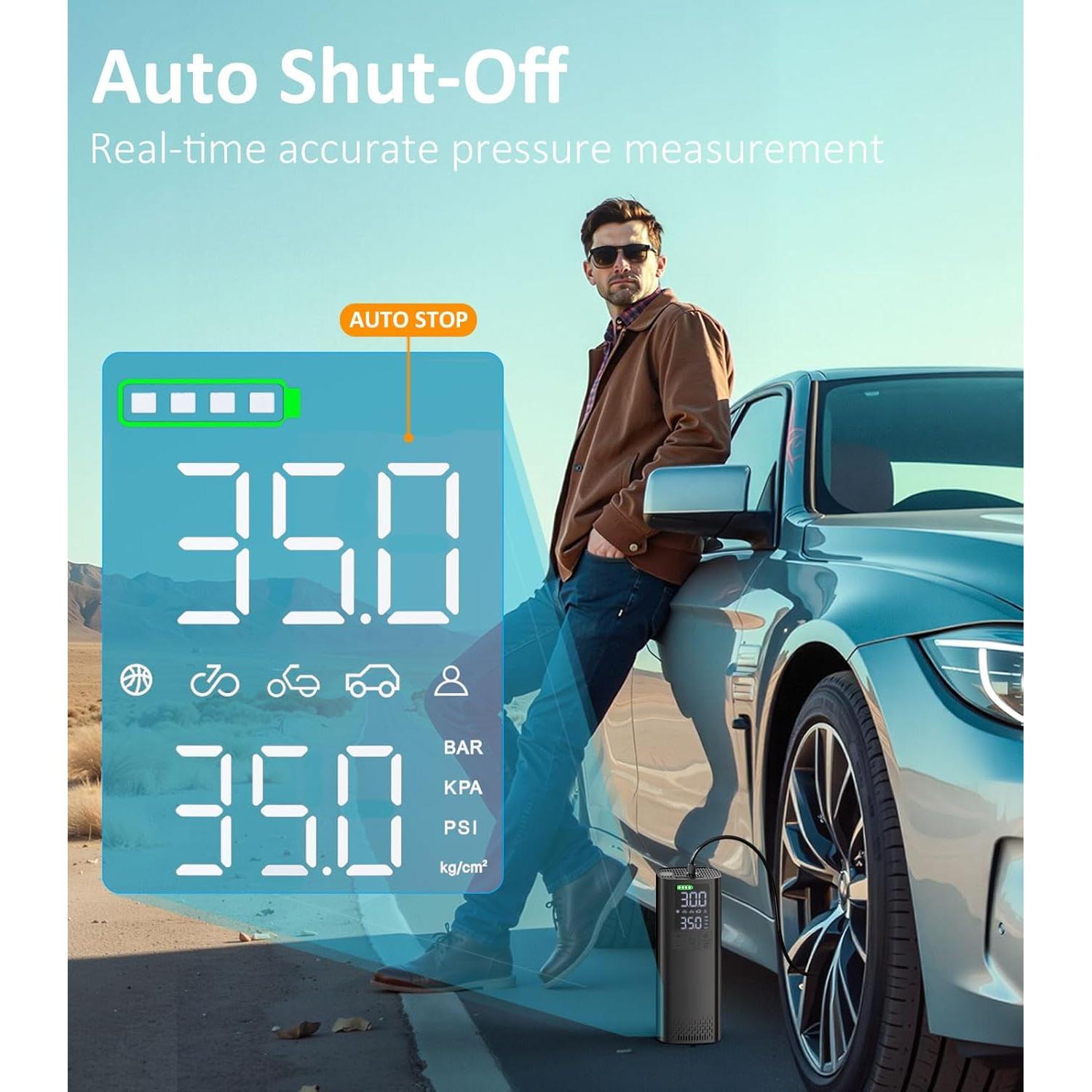 Inflador de Neumáticos Portátil BBD 160 PSI con Luz LED