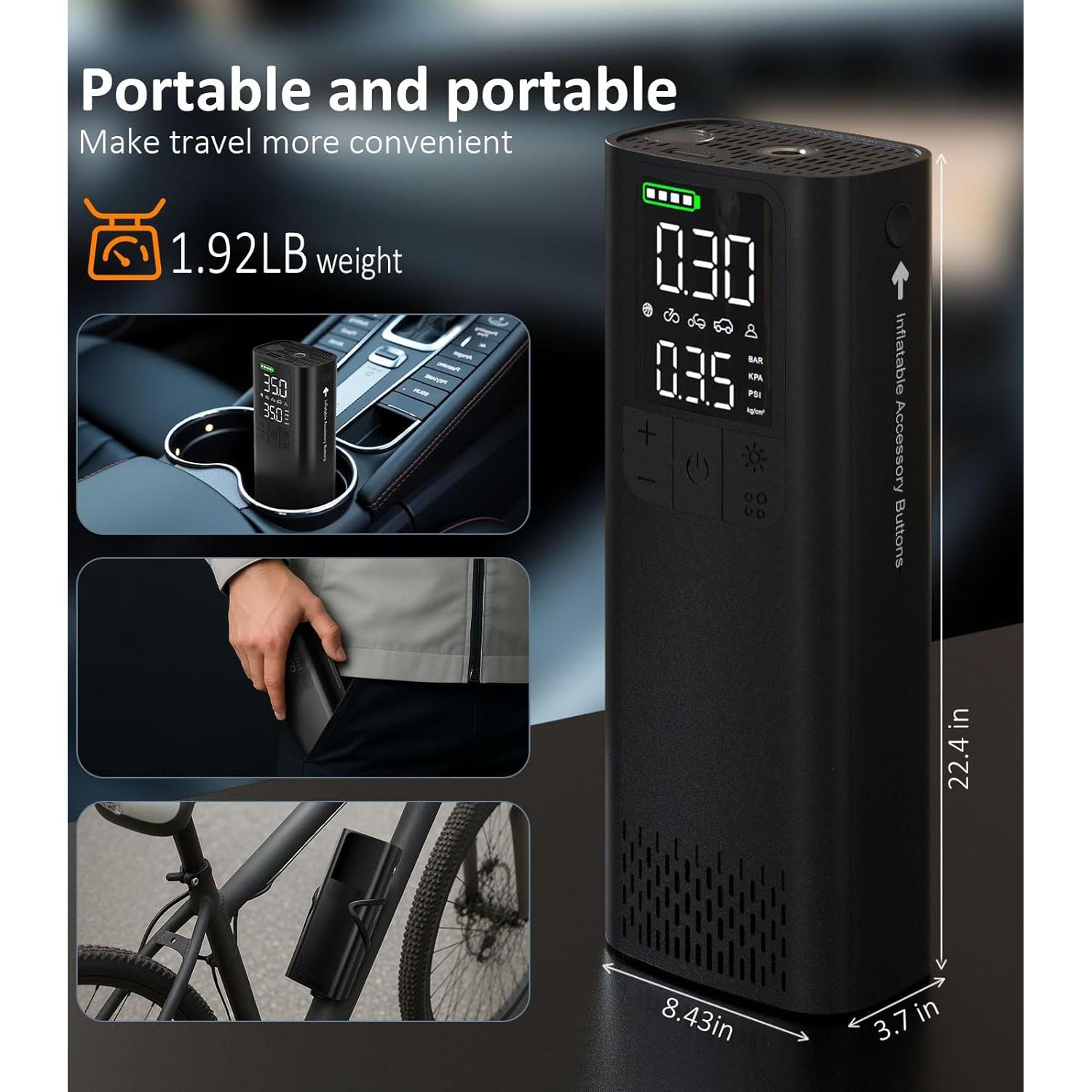 Inflador de Neumáticos Portátil BBD 160 PSI con Luz LED