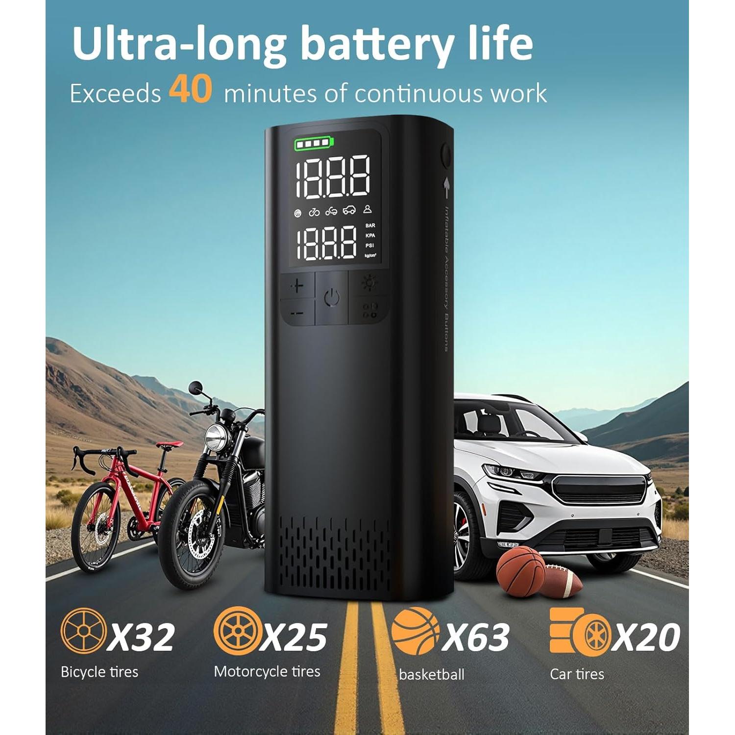 Inflador de Neumáticos Portátil BBD 160 PSI con Luz LED