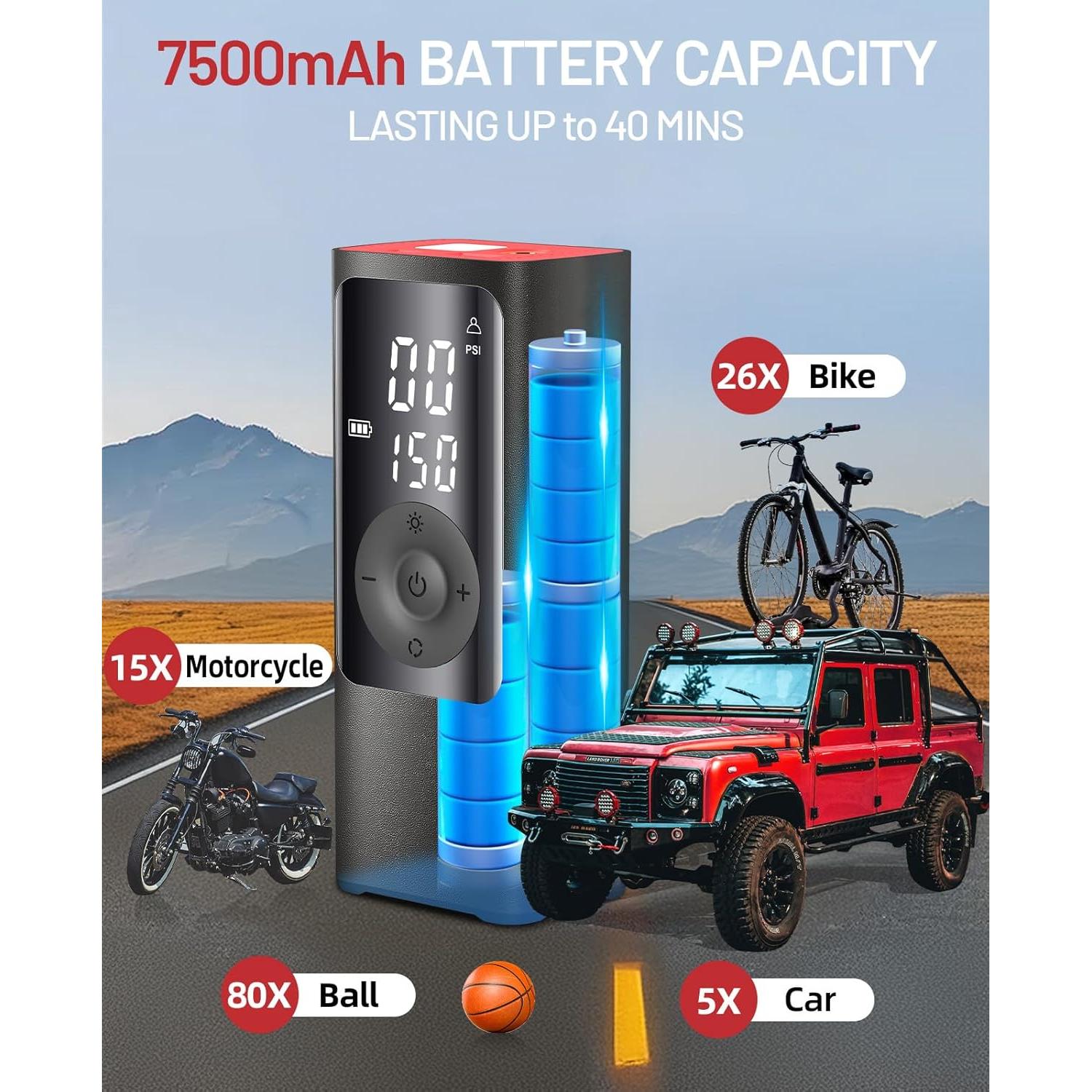 Inflador de Neumáticos BDO NW01-NEW 150PSI Portátil Inalámbrico