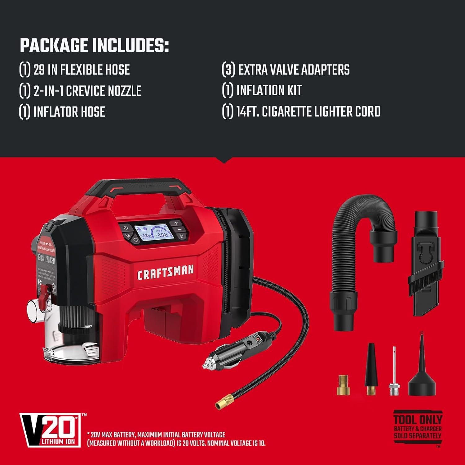 Compresor de Aire Portátil Craftsman V20 3-en-1 160PSI