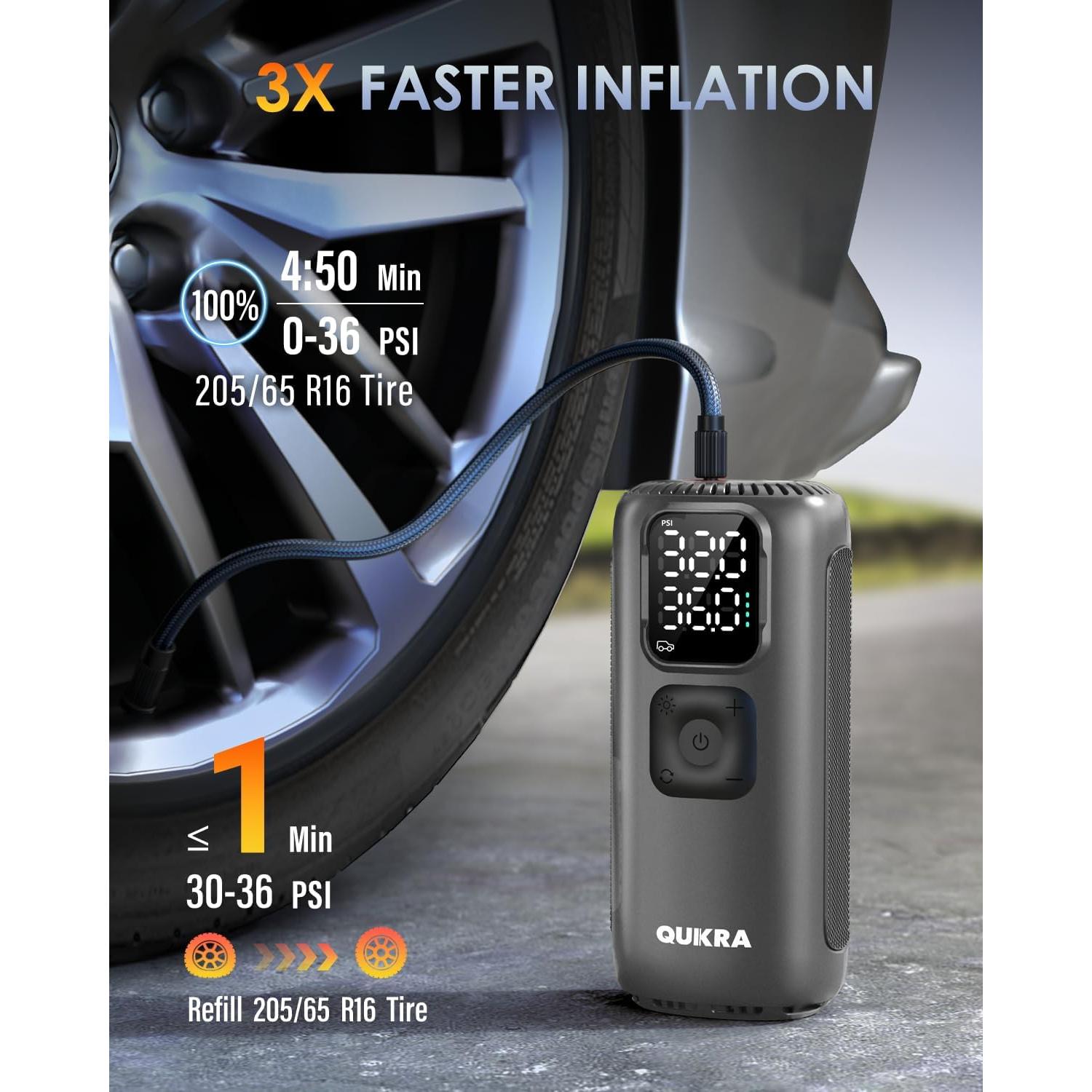 Compresor de Aire Portátil Quikra T22 160PSI con Luz LED