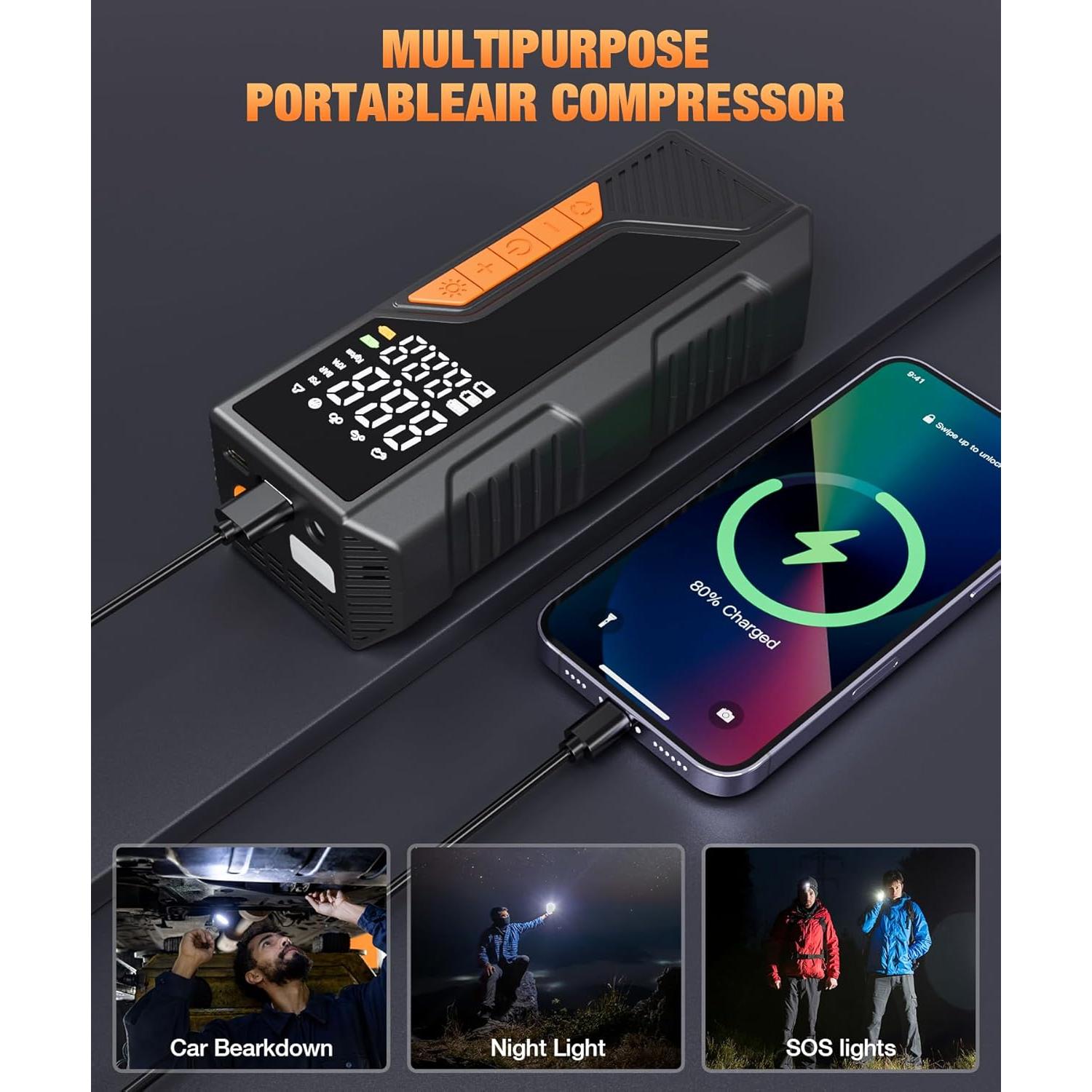 Compresor de Aire Portátil Bedee 150 PSI con Manómetro Digital