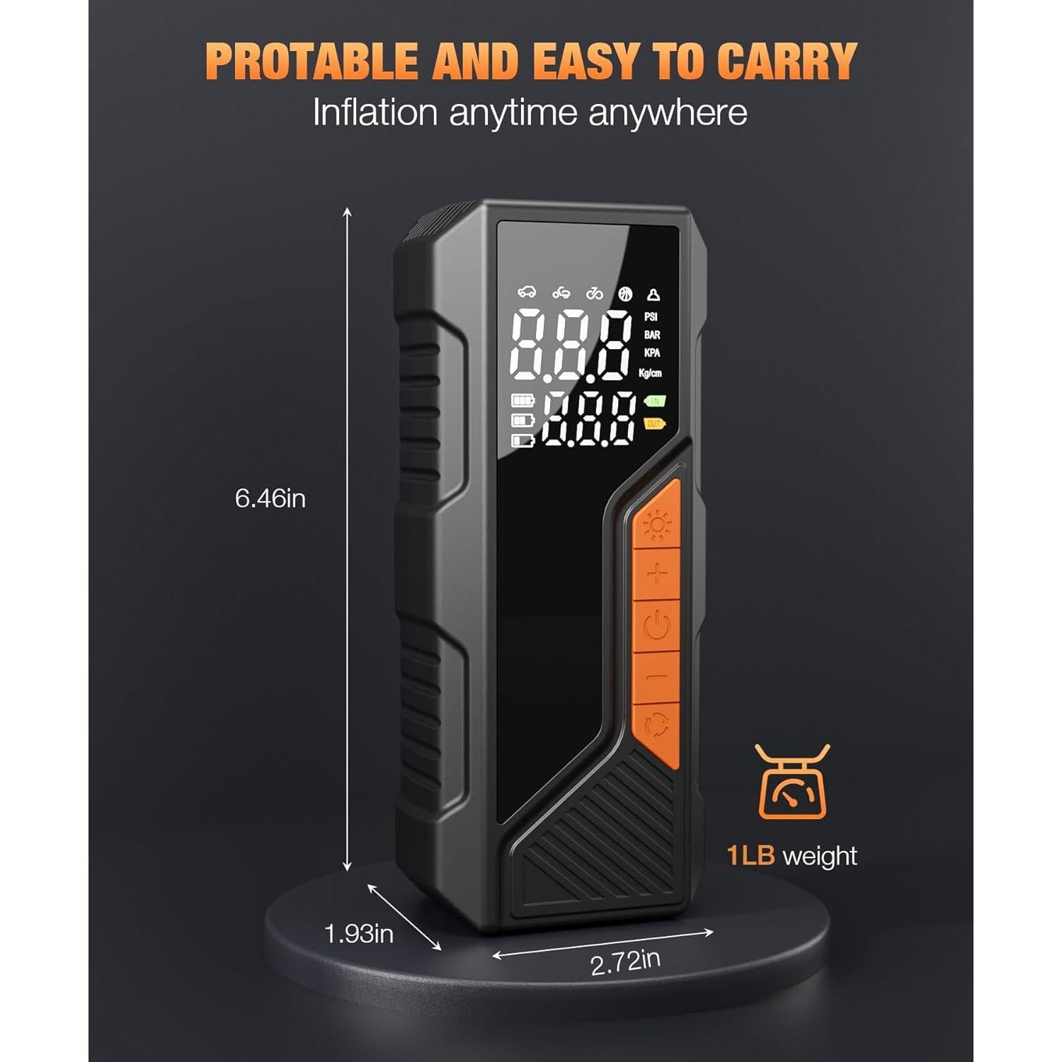 Compresor de Aire Portátil Bedee 150 PSI con Manómetro Digital