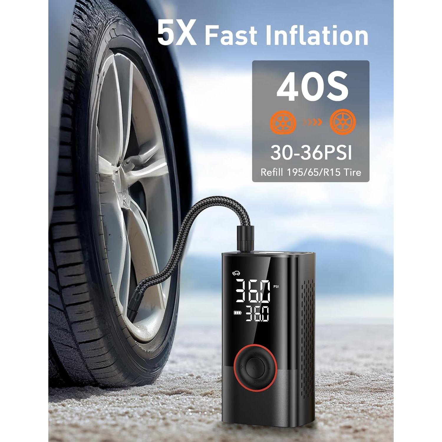 Compresor de Aire Portátil OMQ ATJ005, 150 PSI, Batería 10000 mAh