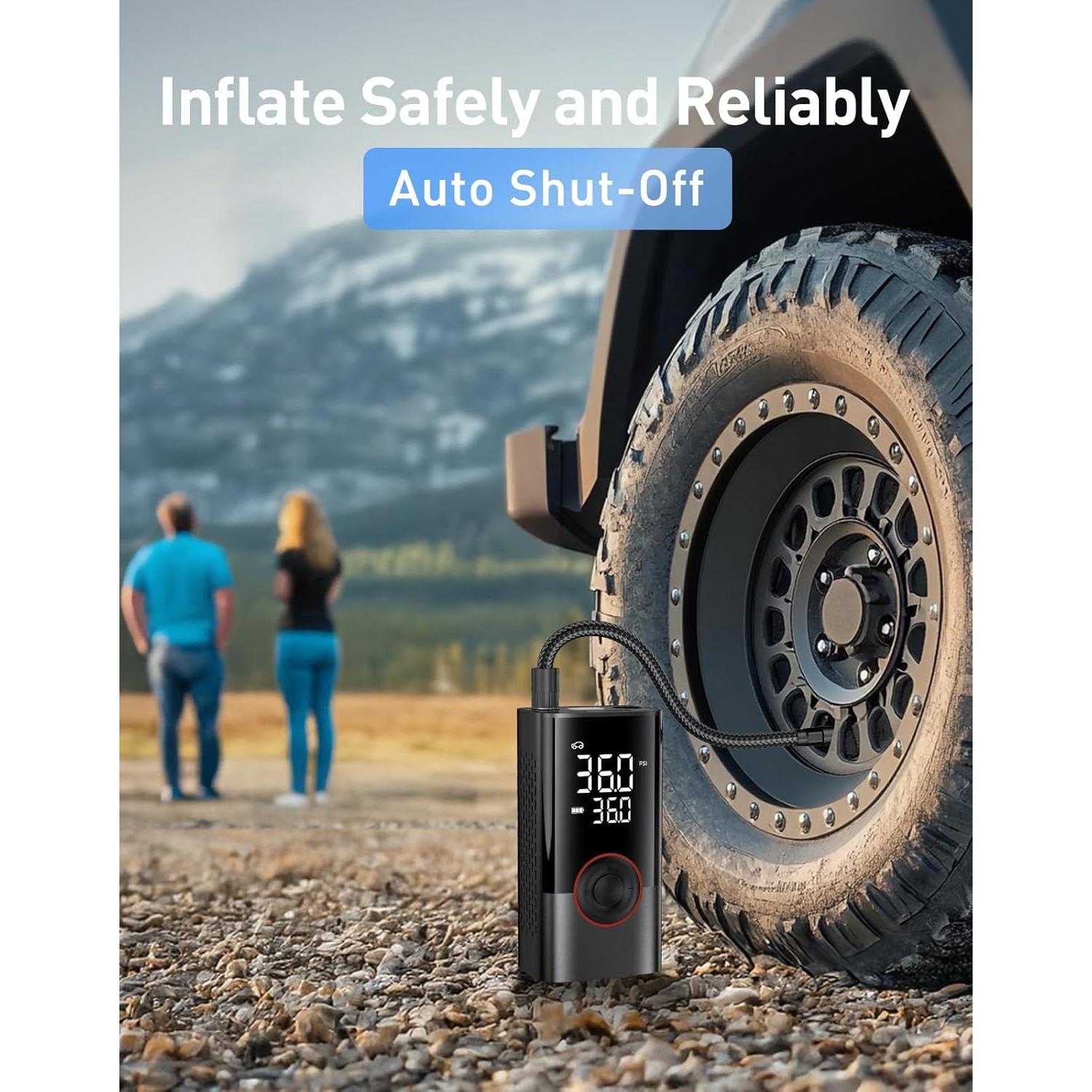 Compresor de Aire Portátil OMQ ATJ005, 150 PSI, Batería 10000 mAh