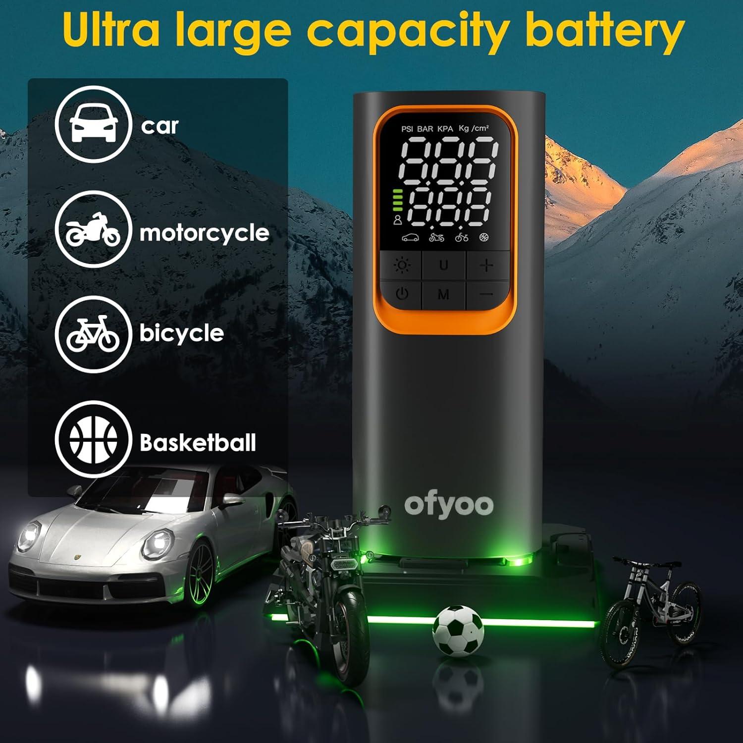 Compresor de Aire Portátil OFYOO CQB-T10 170 PSI Batería LED