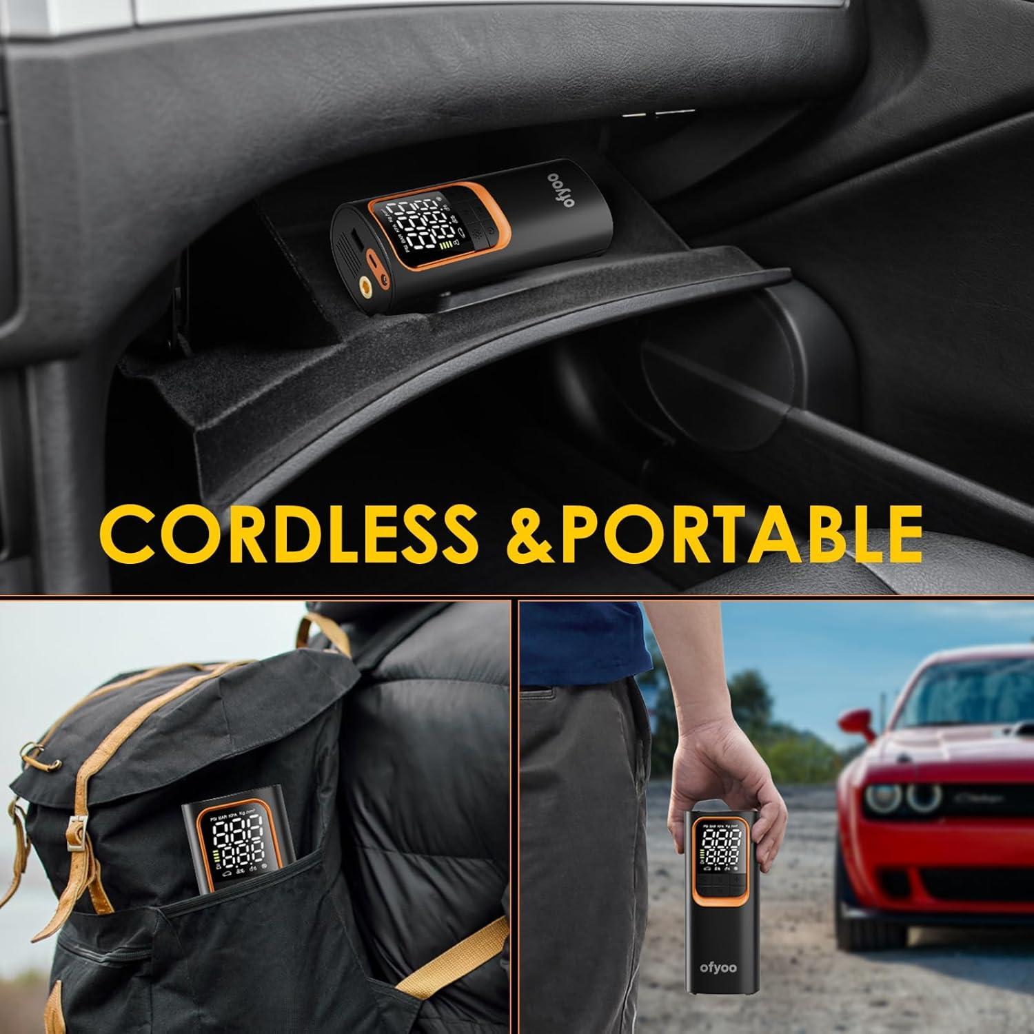 Compresor de Aire Portátil OFYOO CQB-T10 170 PSI Batería LED