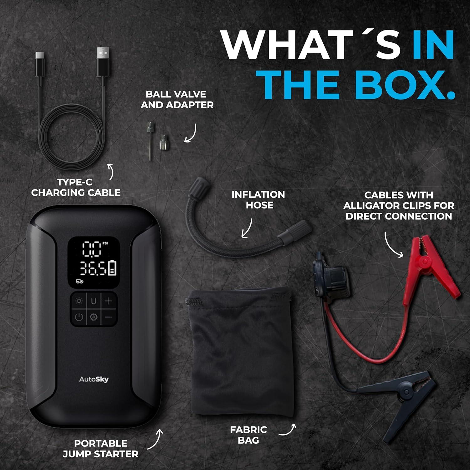 Arrancador de Salto 2-en-1 AutoSky con Compresor de Aire 160 PSI