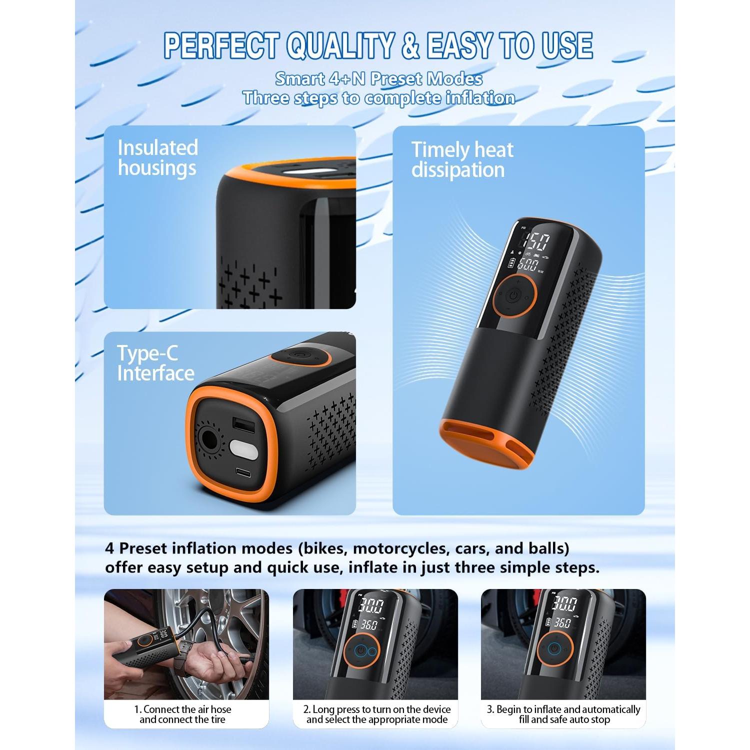 Compresor de Aire Portátil CalKoo YS001-P 15000mAh 160PSI