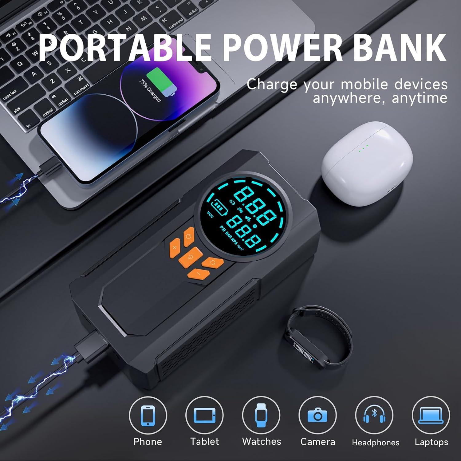 Arrancador de Batería Portátil WNDFLV JN-088D 5000A con Compresor