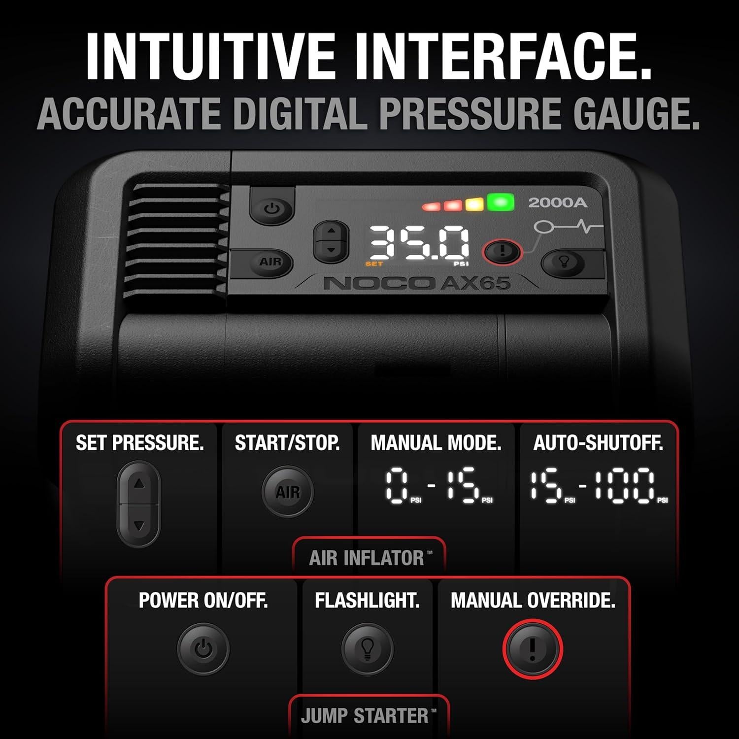 Arrancador de Salto NOCO AX65 2000A con Inflador de Neumáticos