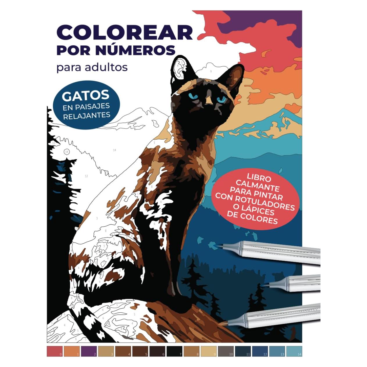 Colorear por números para adultos: gatos en paisajes relajantes | Libro calmante para pintar con rotuladores o lápices de colores: Crea imágenes como ... relajantes para adultos) (Spanish Edition)