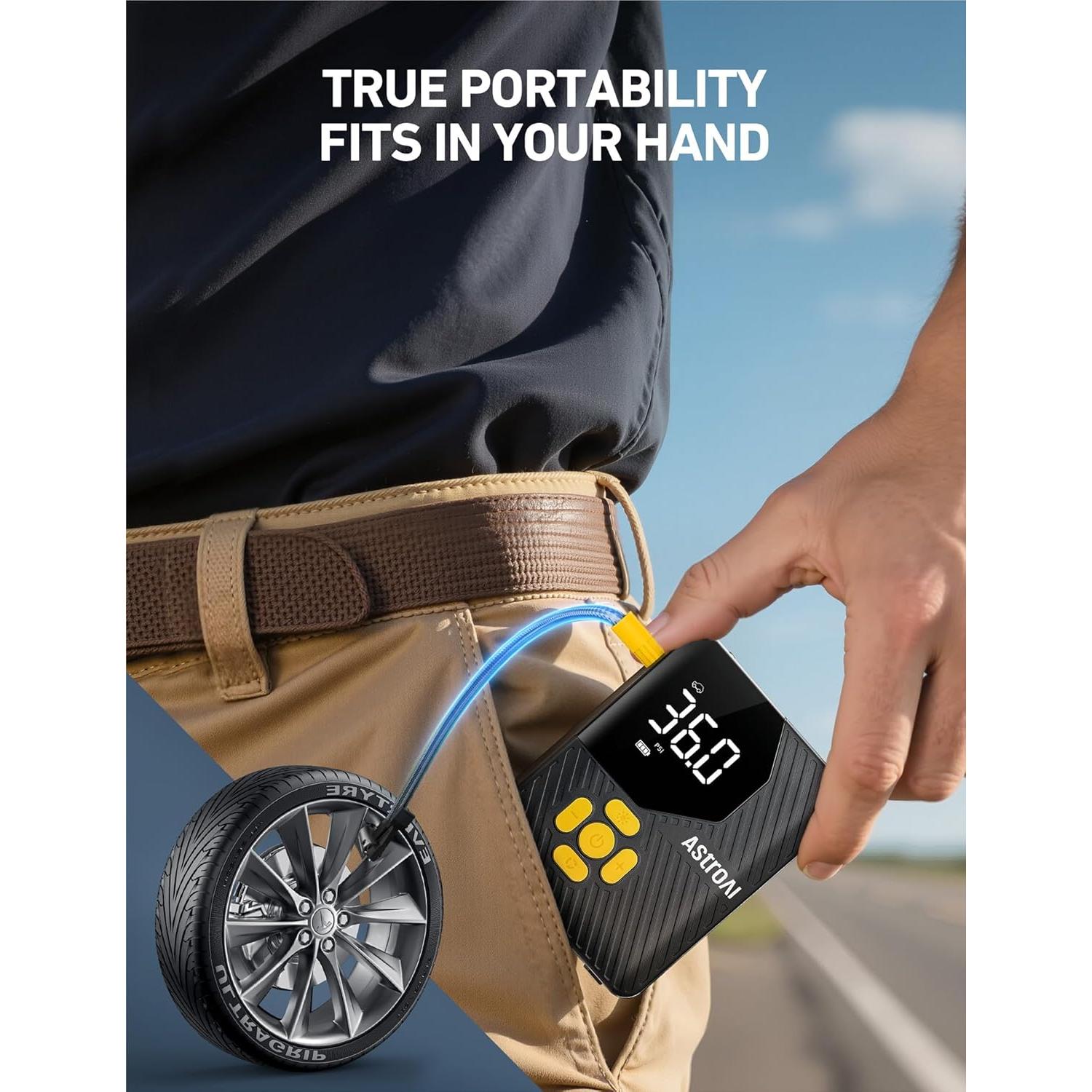 Compresor de Aire Portátil AstroAI L7 Mini 150 PSI Amarillo