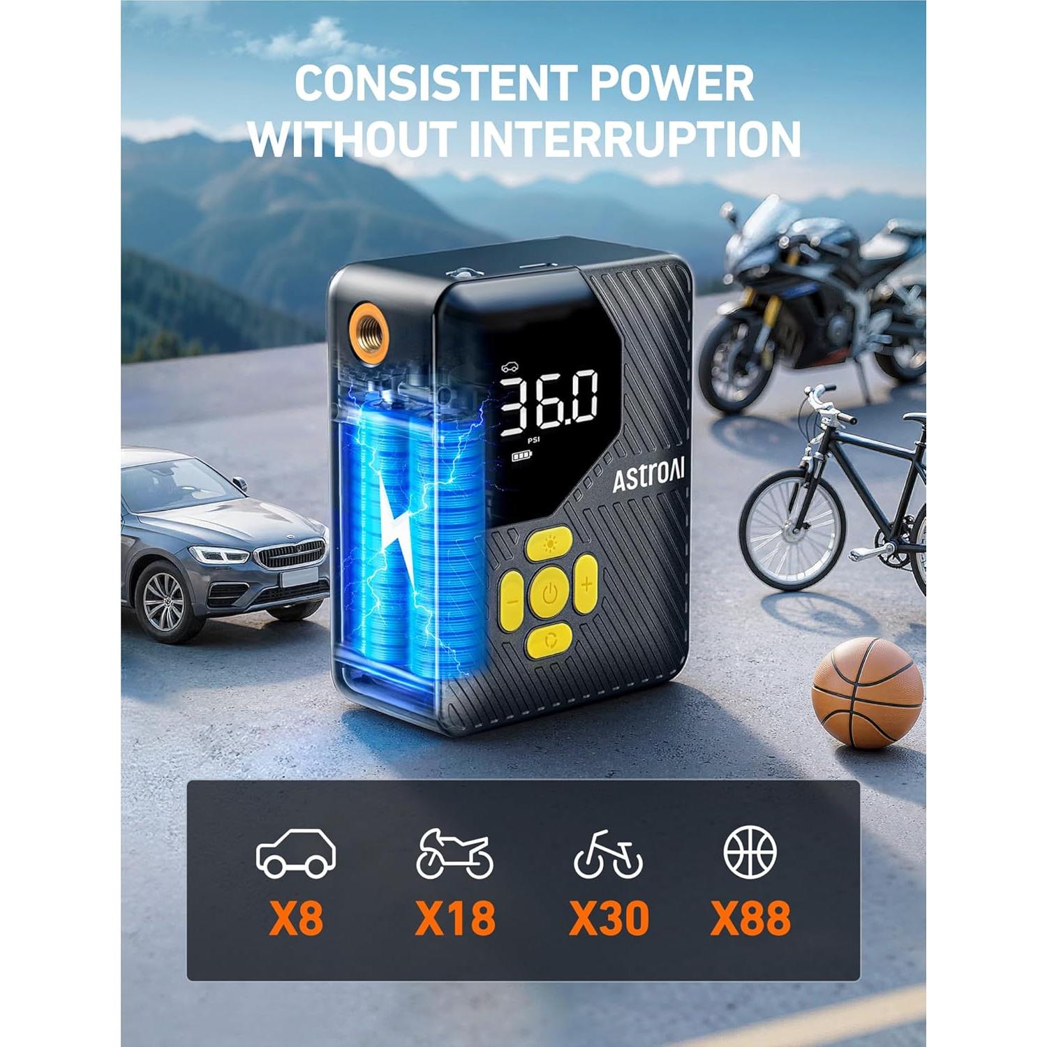 Compresor de Aire Portátil AstroAI L7 Mini 150 PSI Amarillo