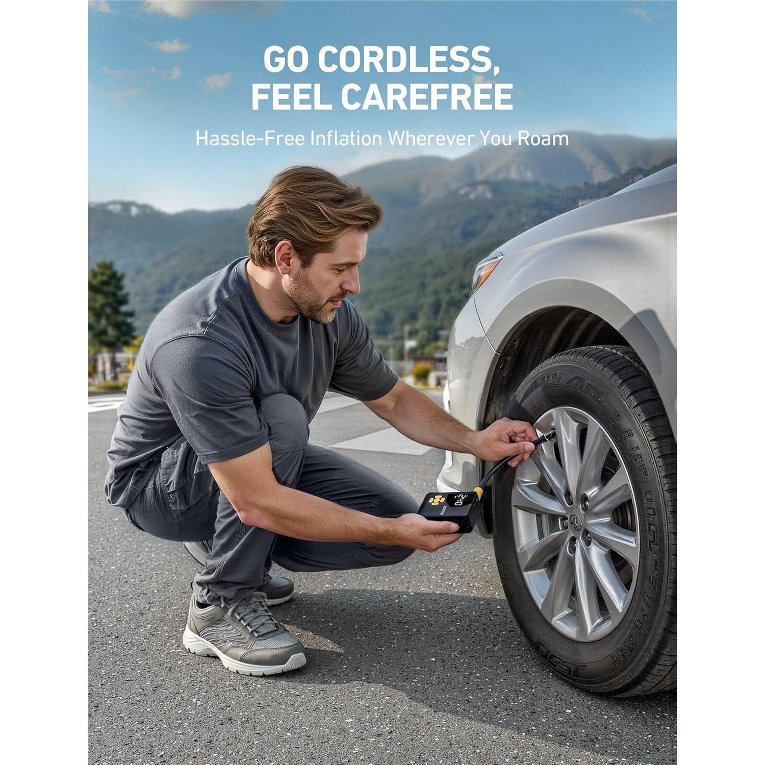 Compresor de Aire Portátil AstroAI L7 Mini 150 PSI Amarillo