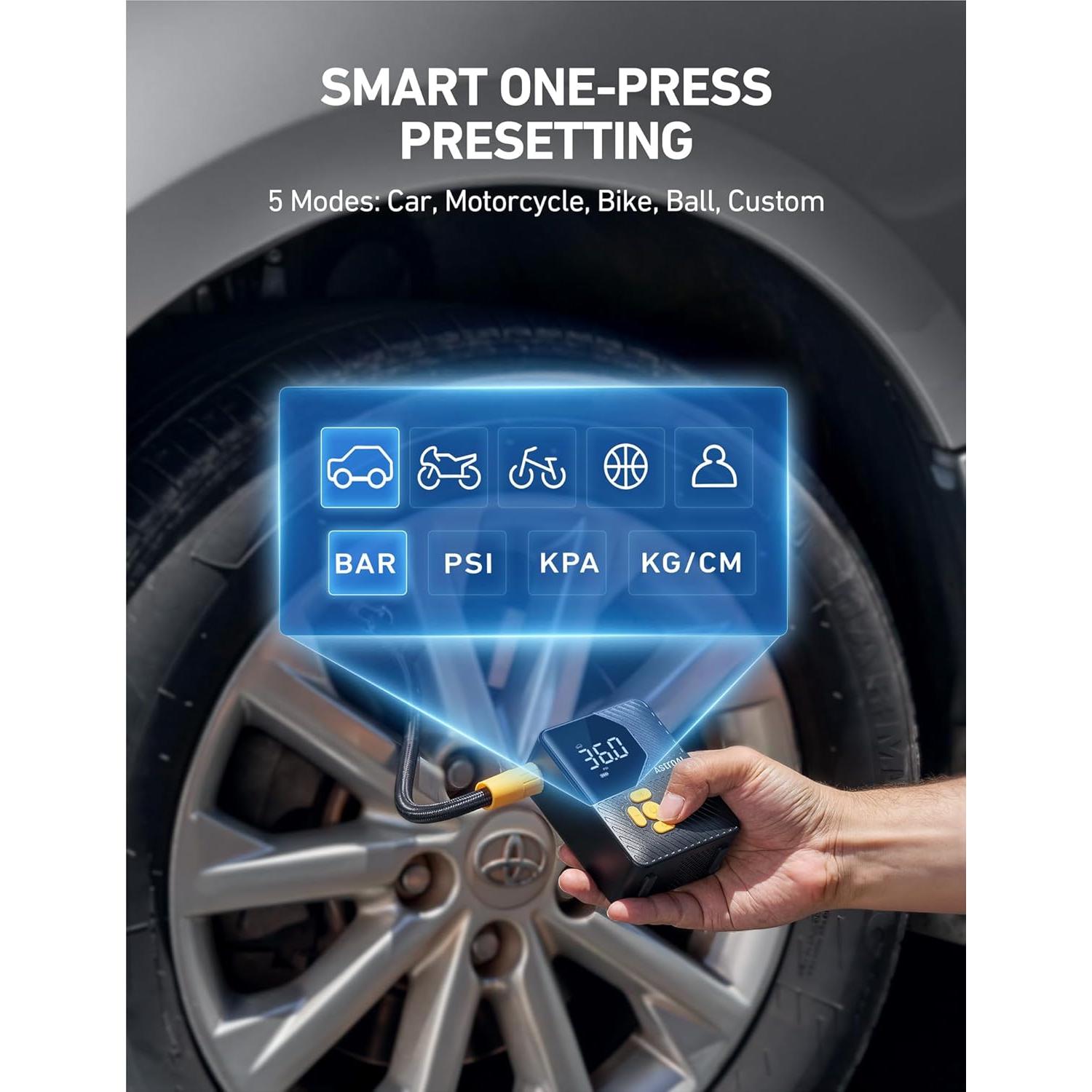 Compresor de Aire Portátil AstroAI L7 Mini 150 PSI Amarillo