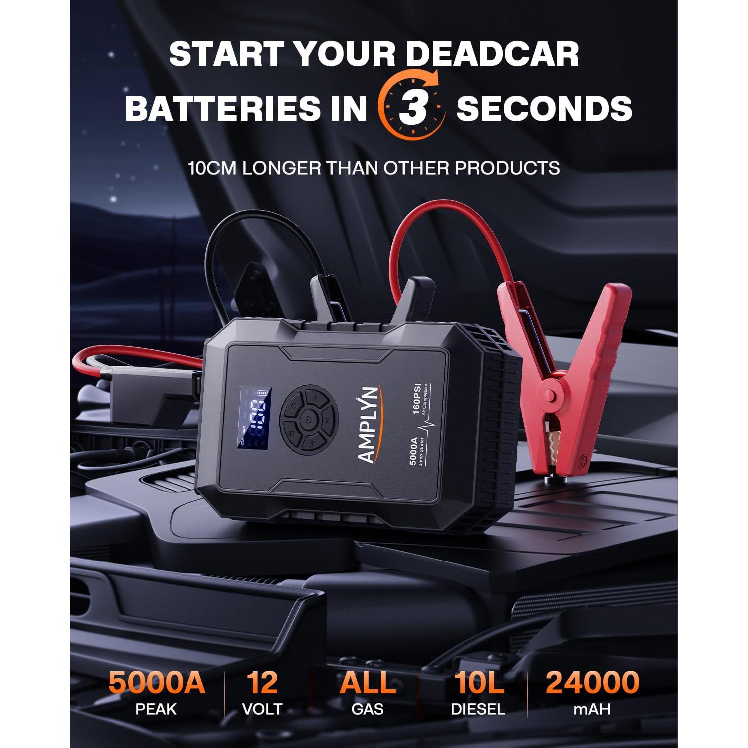 Arrancador de Batería Portátil Amplyn A50 con Compresor 160PSI