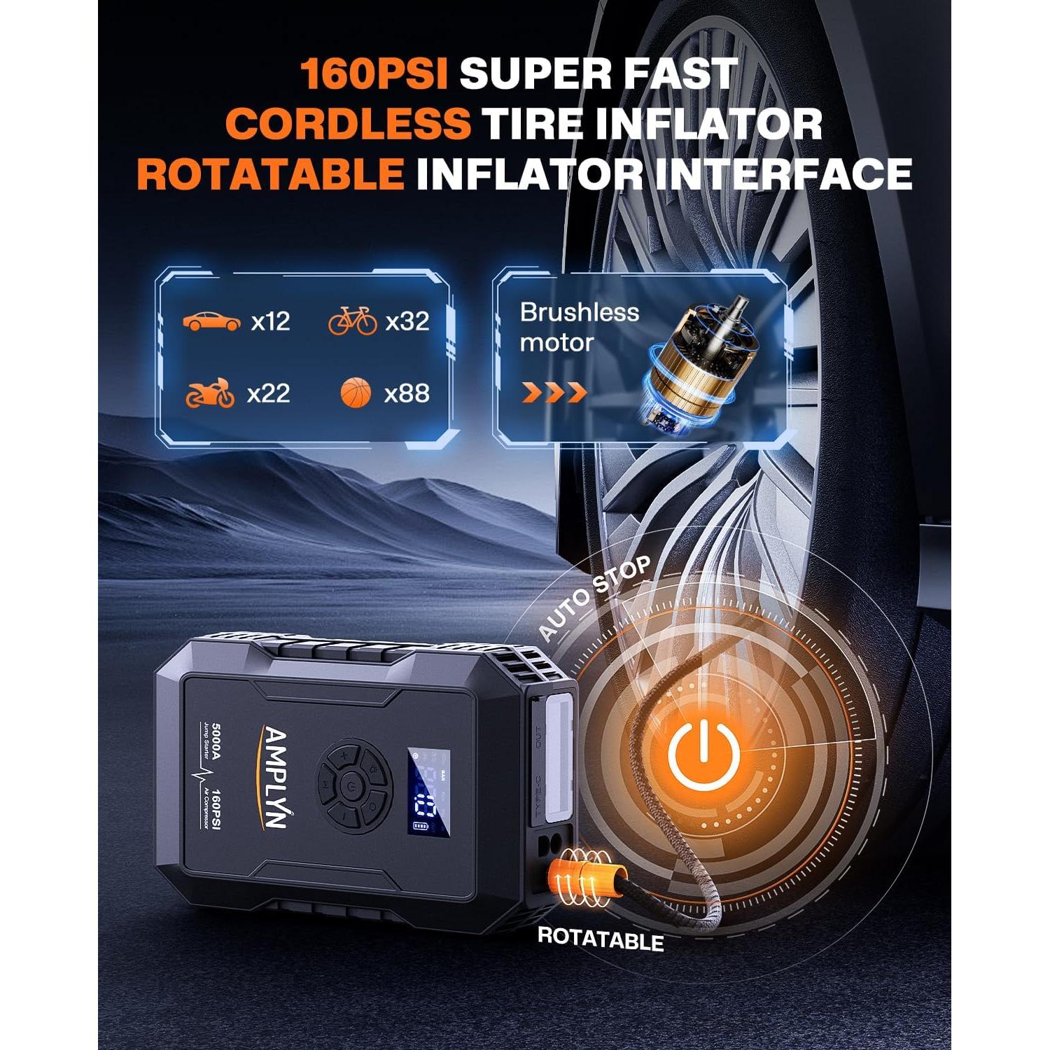 Arrancador de Batería Portátil Amplyn A50 con Compresor 160PSI