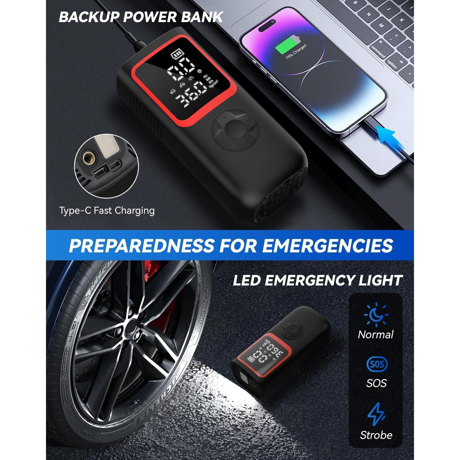 Compresor de Aire Portátil KOLTGOO 150 PSI Inflador Rápido