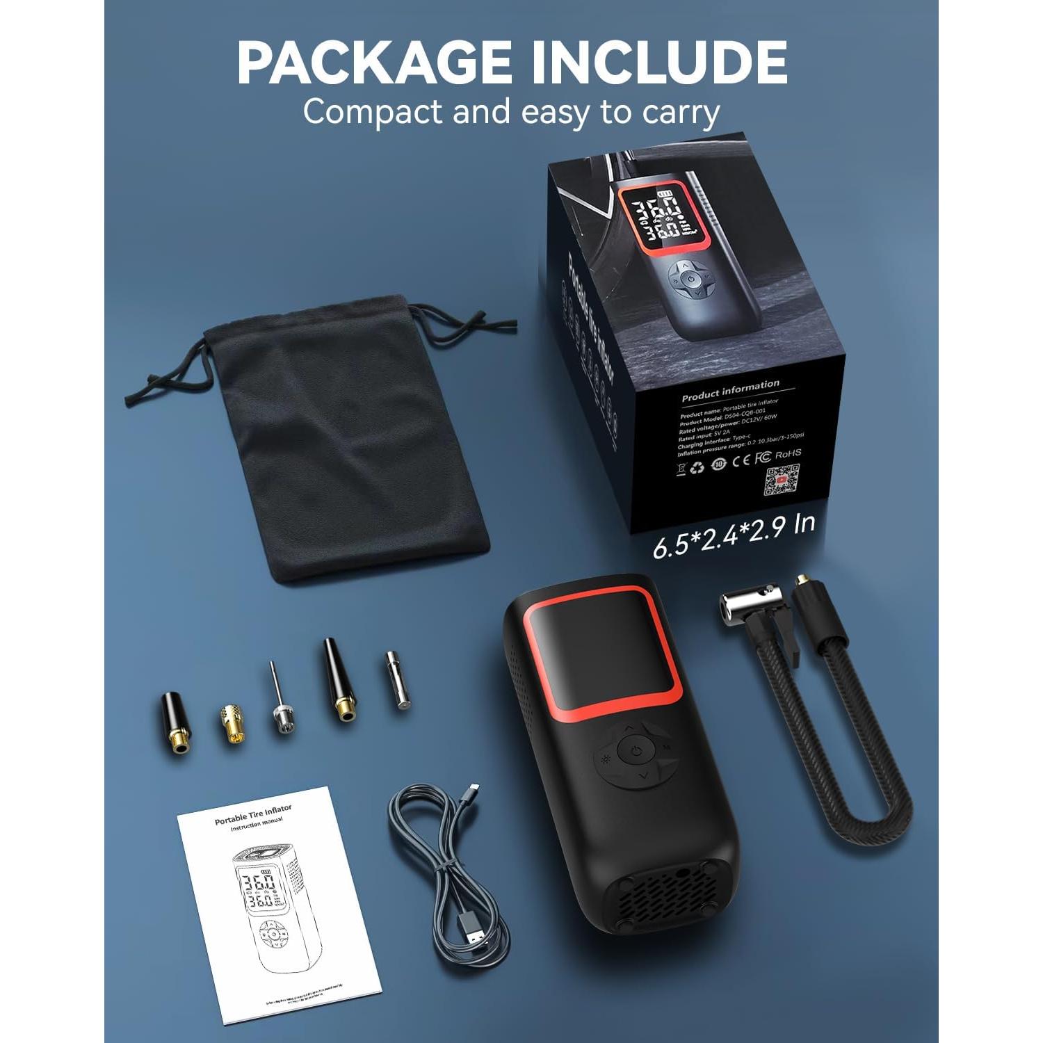 Compresor de Aire Portátil KOLTGOO 150 PSI Inflador Rápido