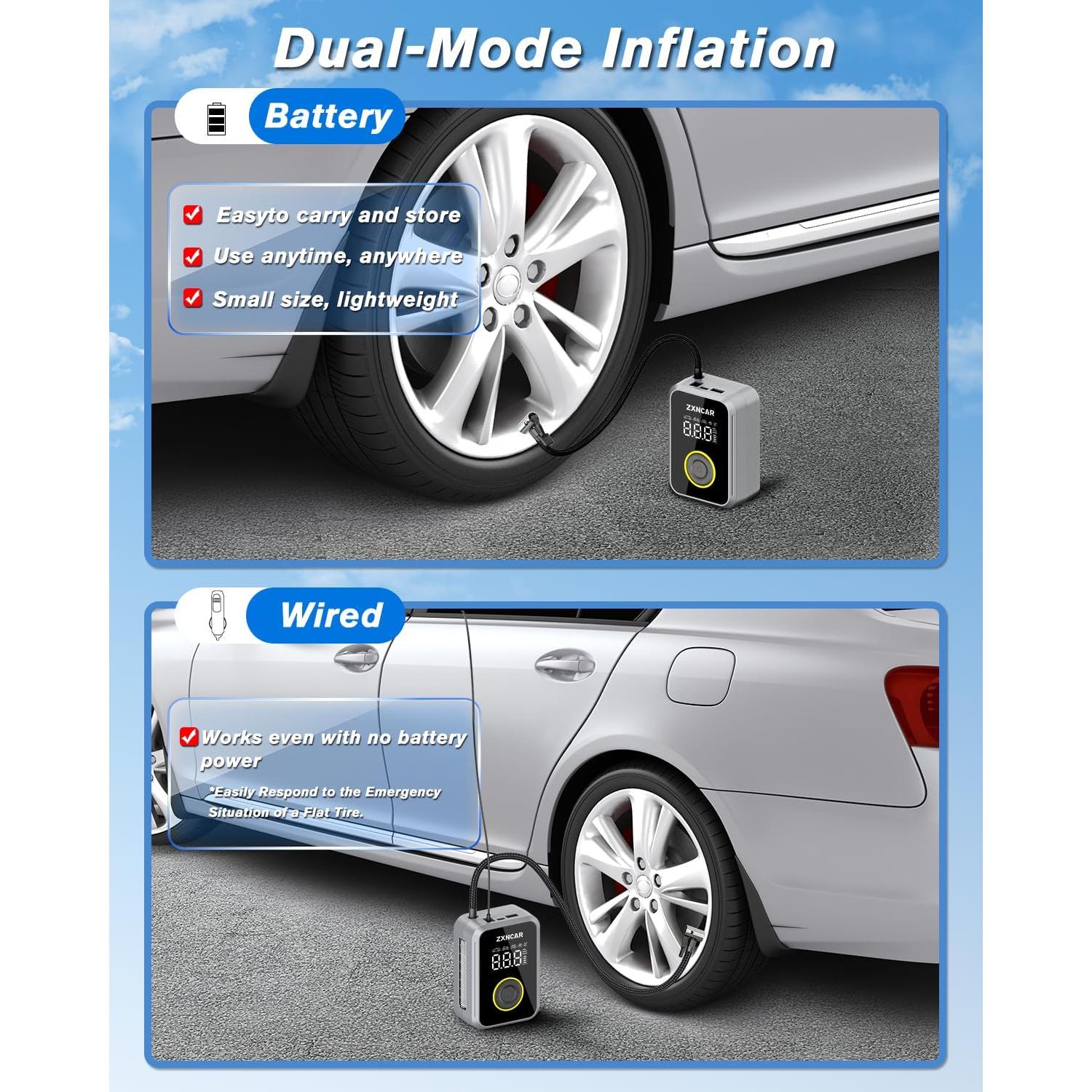 Bomba de Aire Portátil ZXNcar 12V Recargable 200PSI Inflador