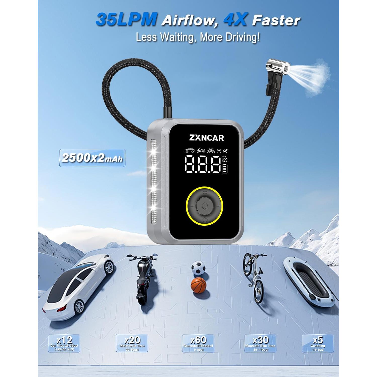 Bomba de Aire Portátil ZXNcar 12V Recargable 200PSI Inflador