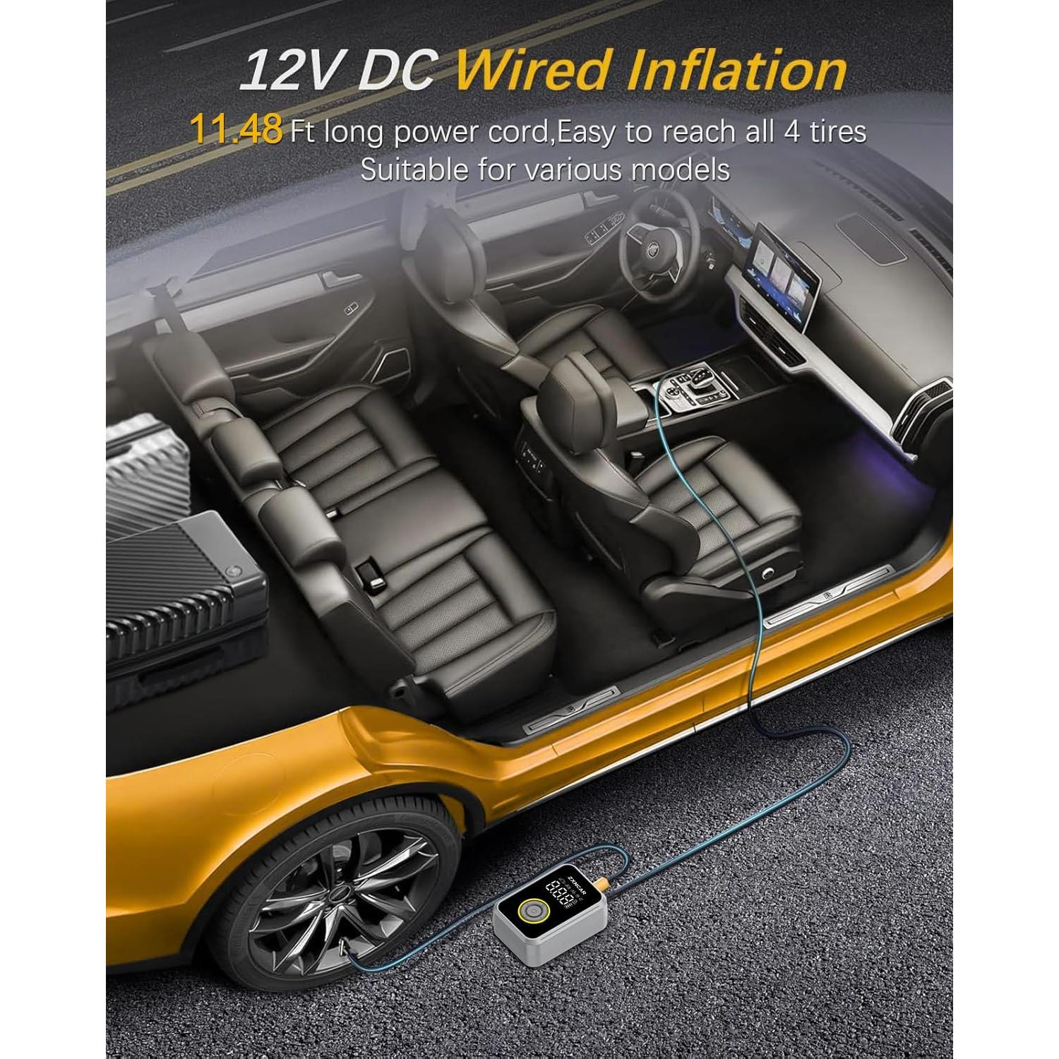 Bomba de Aire Portátil ZXNcar 12V Recargable 200PSI Inflador