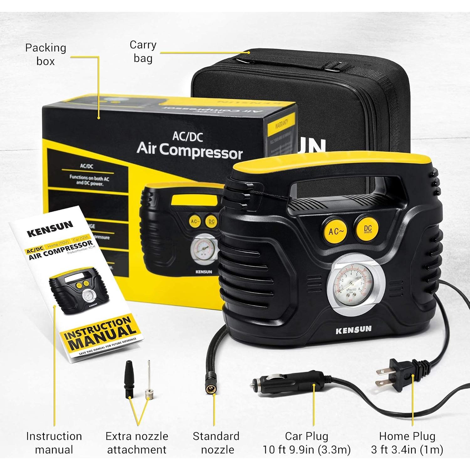 Compresor de Aire Portátil Kensun 12V/110V 100 PSI Inflador