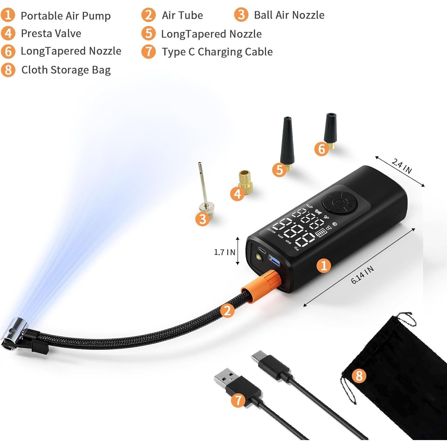 Compresor de aire portátil AULANK 150 PSI con pantalla LCD