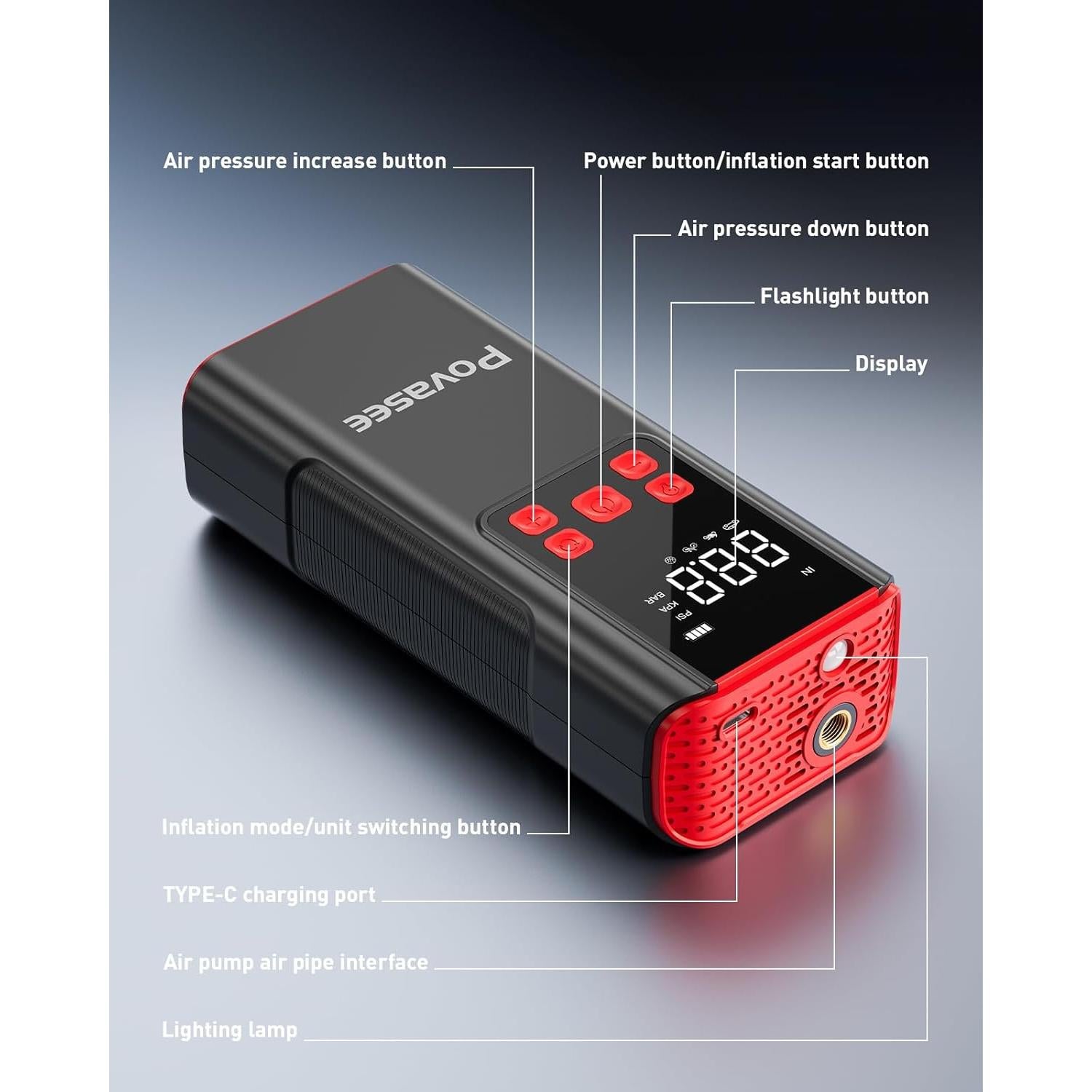 Compresor de Aire Portátil Povasee A8 150 PSI Inalámbrico