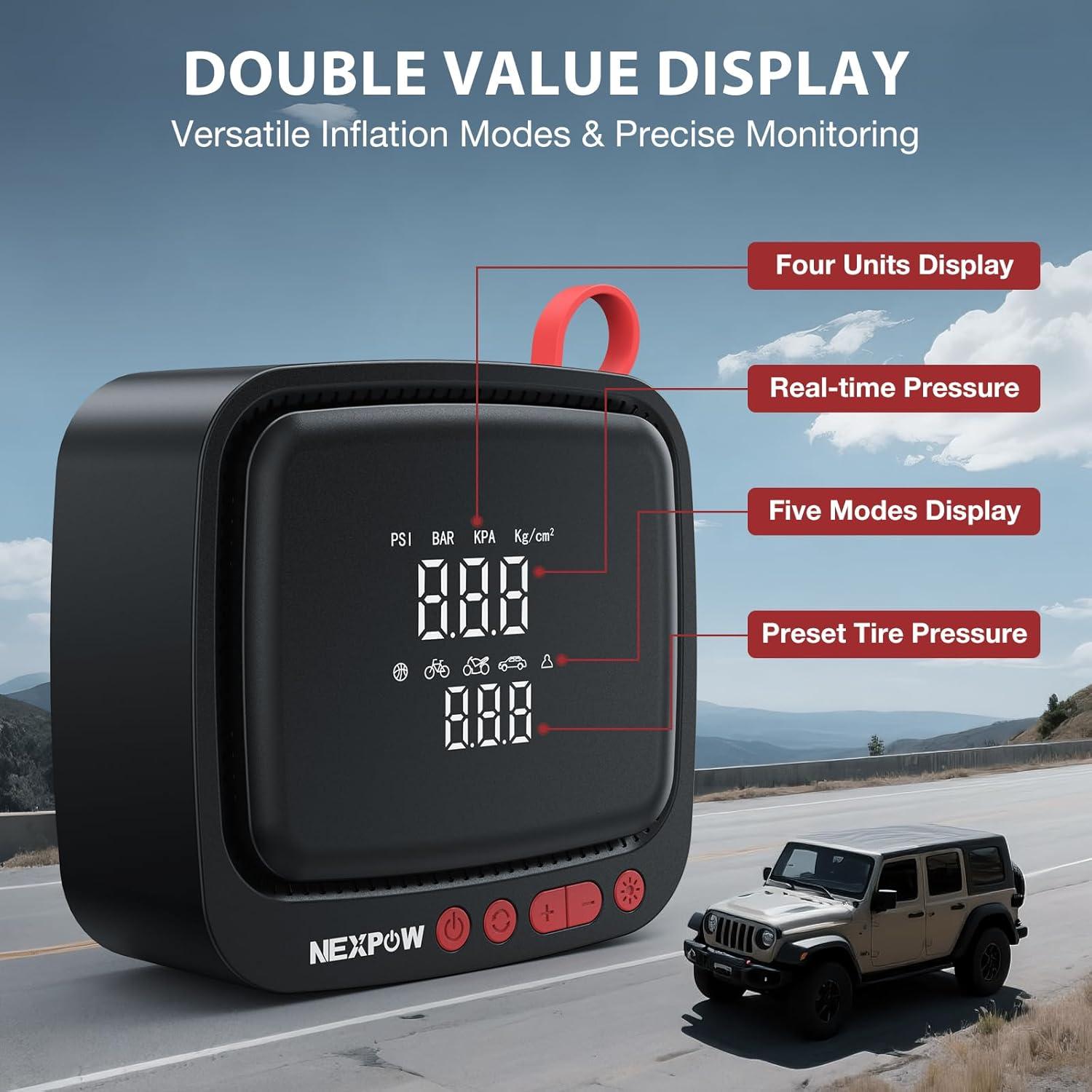 Compresor de Aire Portátil NEXPOW N19 150PSI 12V con Luz LED