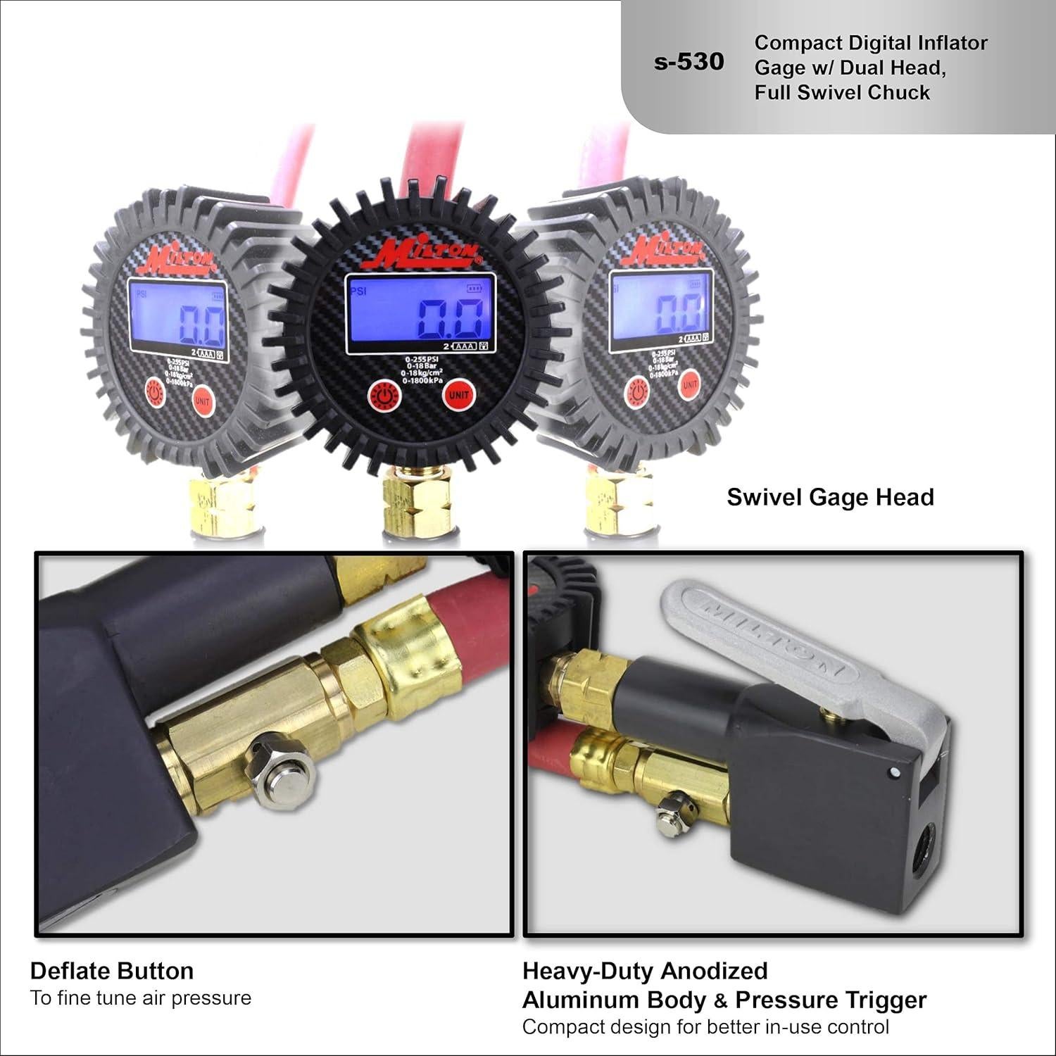 Inflador Digital Compacto Milton S-530 con Manómetro 255 PSI