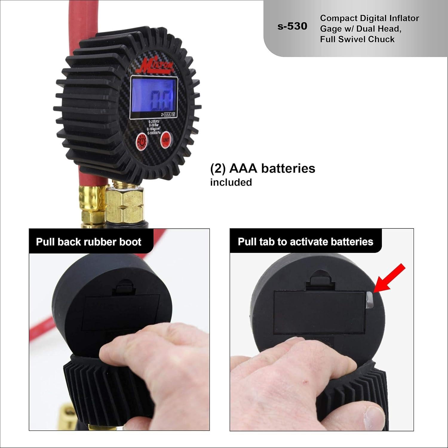 Inflador Digital Compacto Milton S-530 con Manómetro 255 PSI