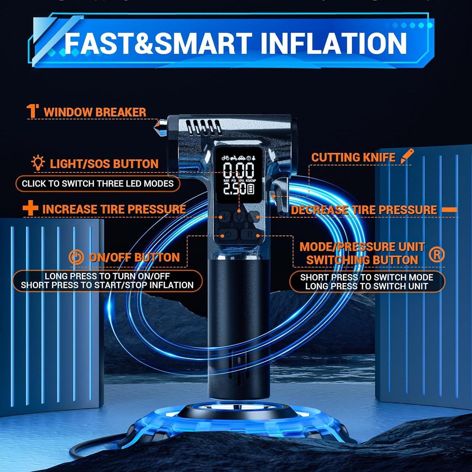 Compresor de Aire Portátil WINWEND ST-5529C 180 PSI 15500mAh