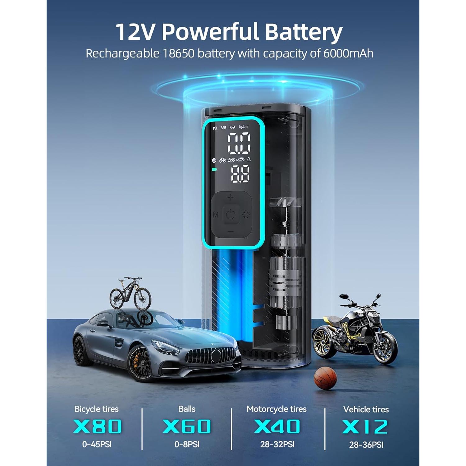 Compresor de Aire Portátil EBOSSOM I7 Pro 150 PSI Batería 6000mAh