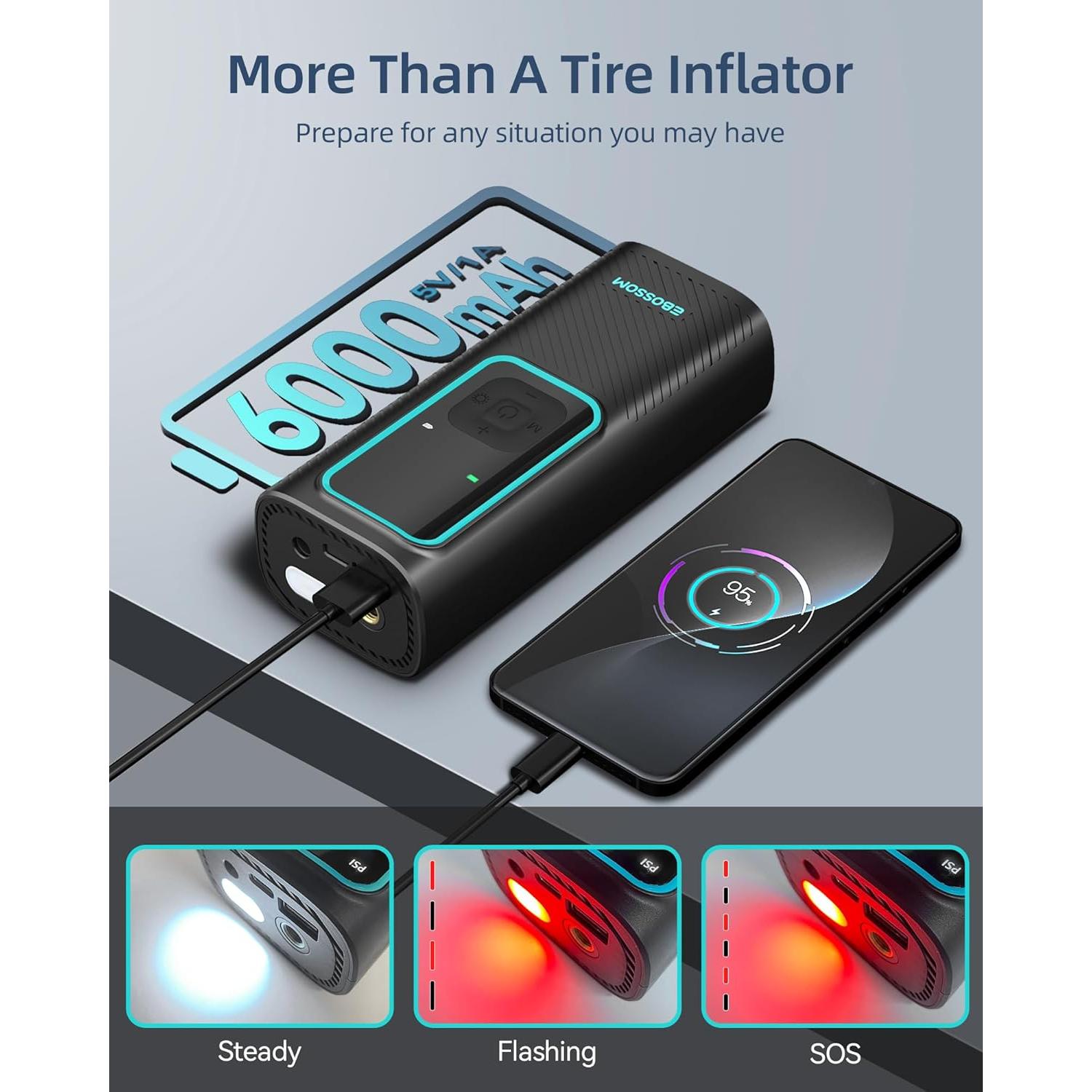 Compresor de Aire Portátil EBOSSOM I7 Pro 150 PSI Batería 6000mAh