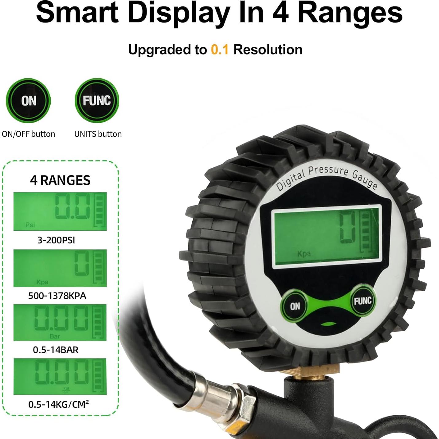 Inflador de Neumáticos Digital FORNAX con Manómetro 200 PSI