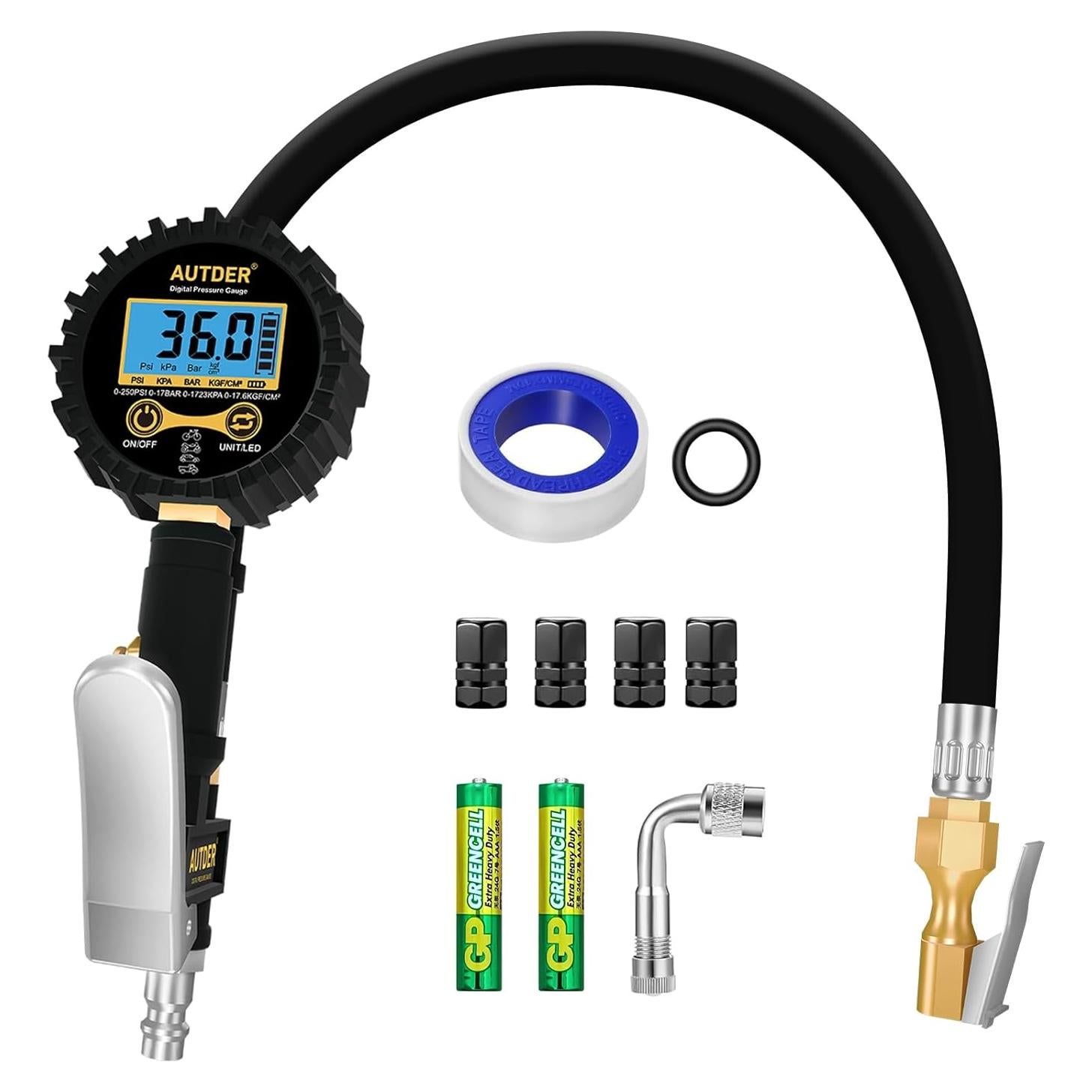 Medidor Digital de Presión de Neumáticos AUTDER 3-en-1 Amarillo