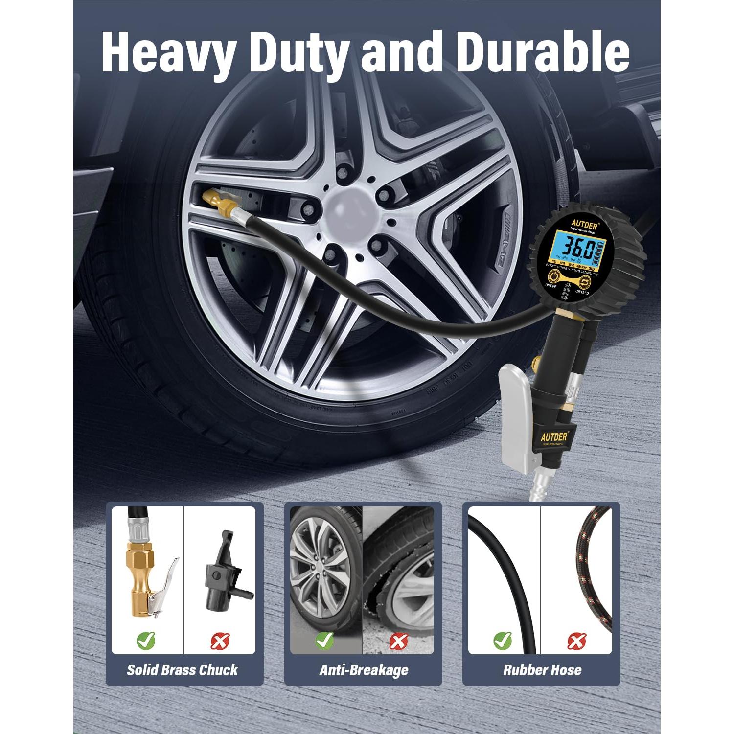 Medidor Digital de Presión de Neumáticos AUTDER 3-en-1 Amarillo