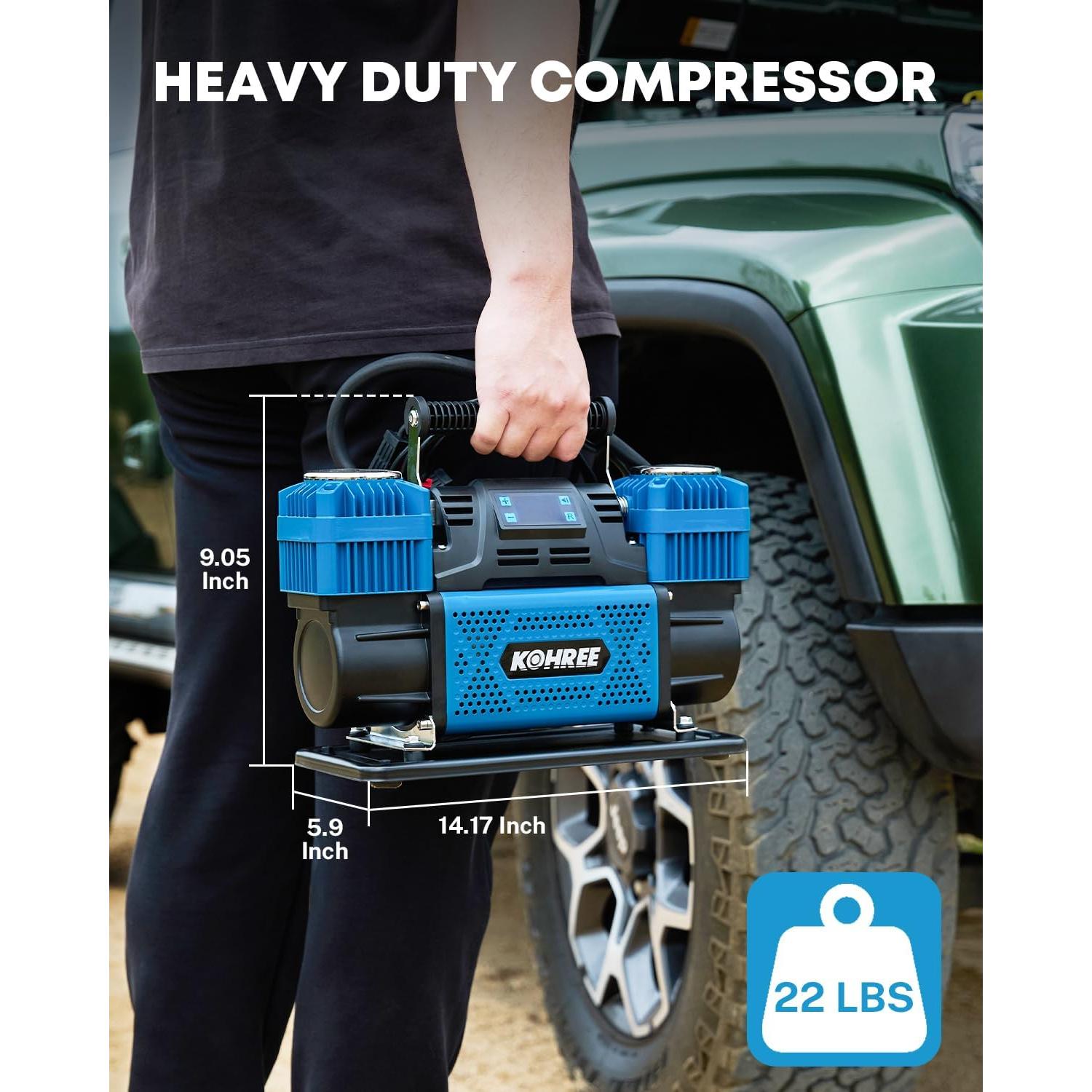 Compresor de Aire Kohree 12V Doble Cilindro 350 L/min 150 PSI