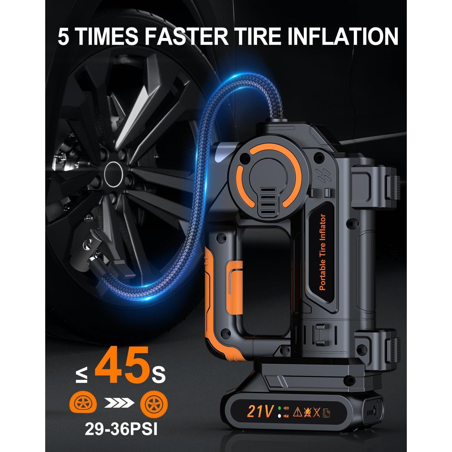 Compresor de Aire Portátil ZOPOM HS-08 160 PSI 21V con Linterna LED