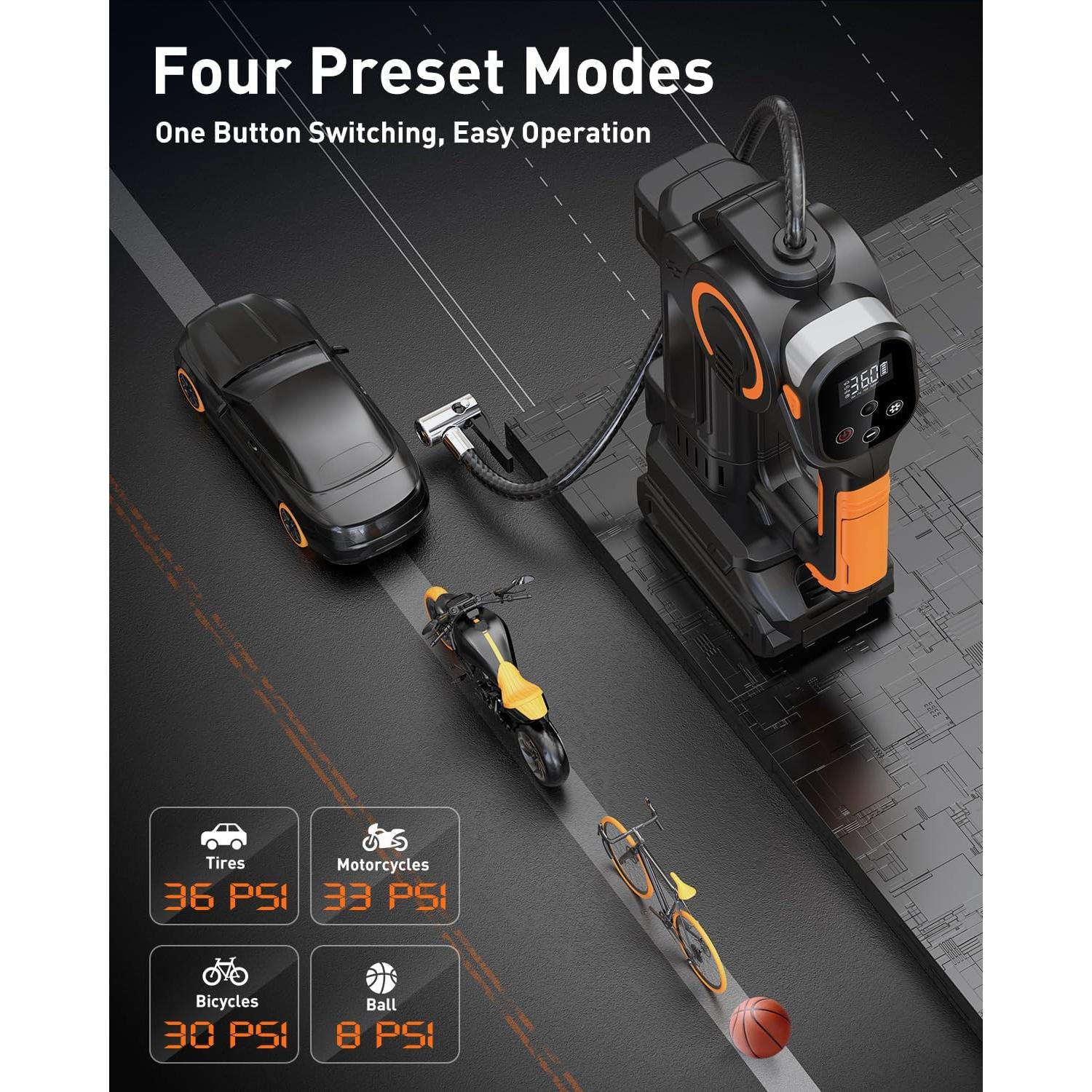 Compresor de Aire Portátil ZOPOM HS-08 160 PSI 21V con Linterna LED