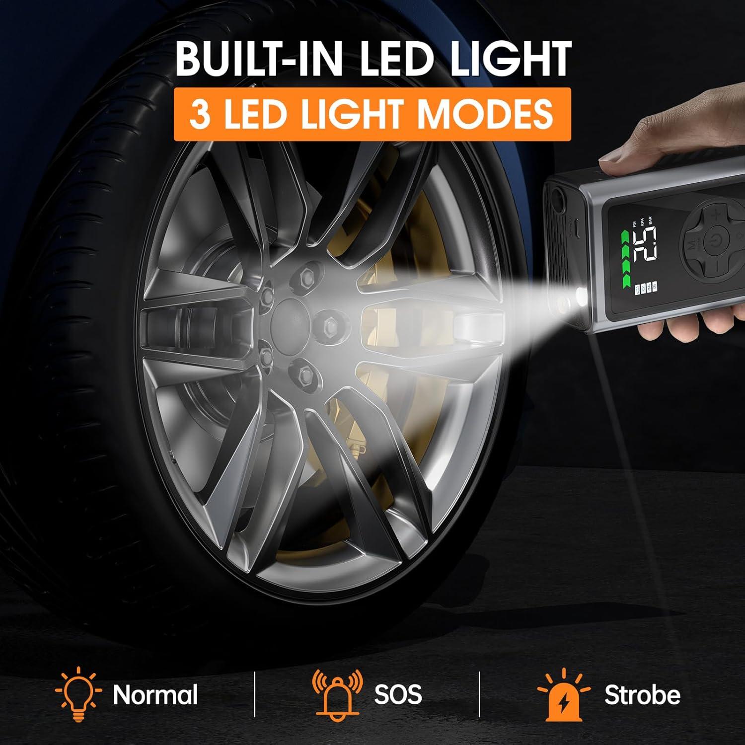 Inflador de Neumáticos Portátil Lucklike 150 PSI con Manómetro